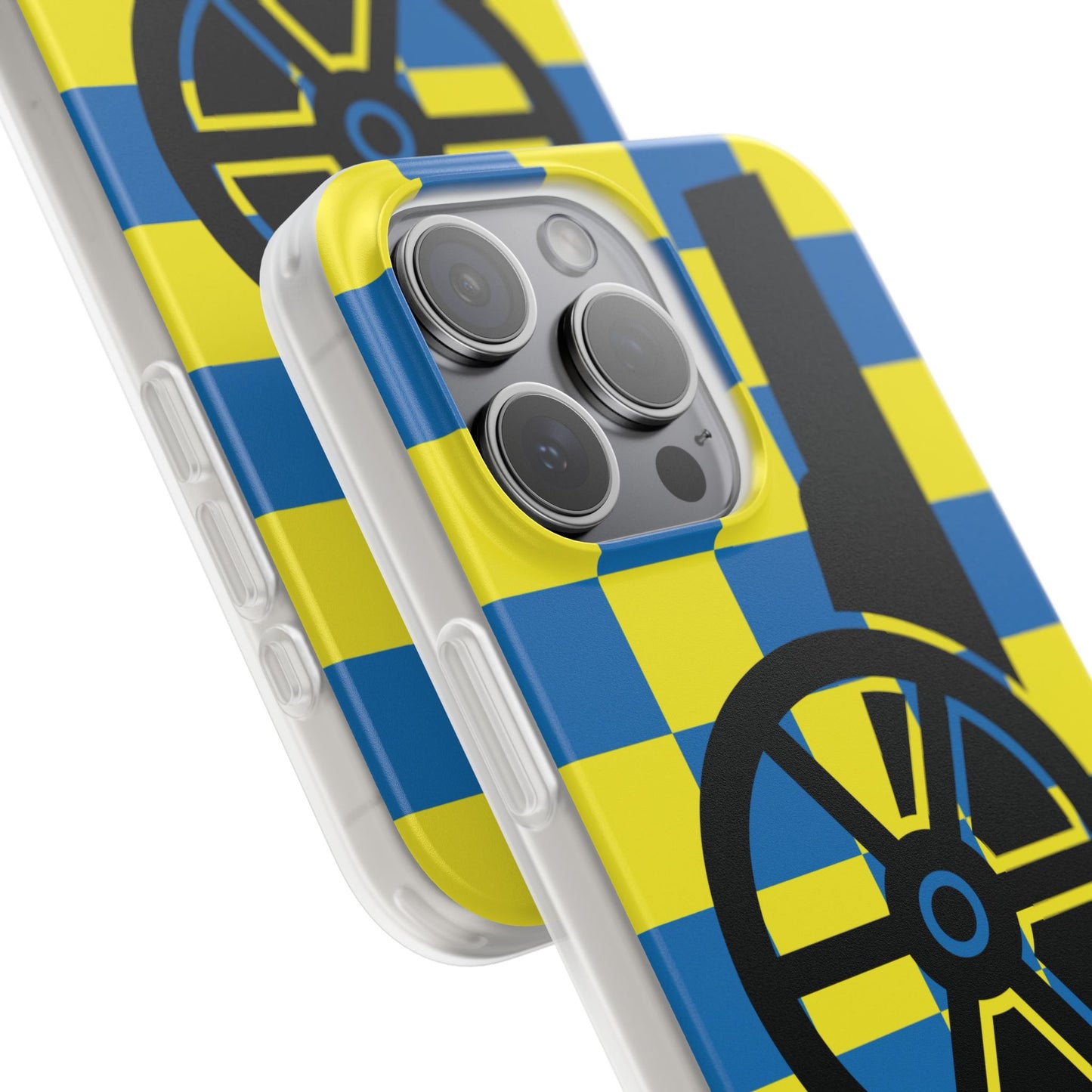 Arsenal Cannon Blue & Yellow Chequered iPhone Flexi Case - iPhone 16, 15, 14, Plus/Pro/Pro Max