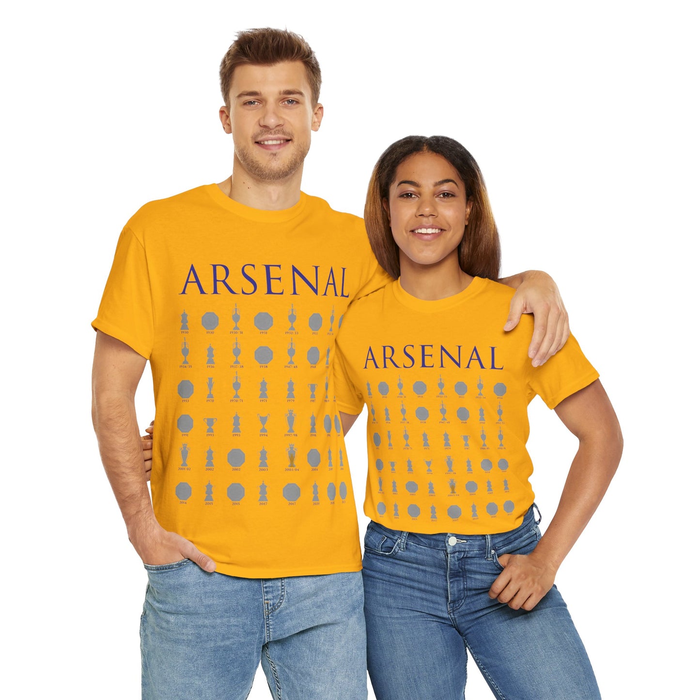 Arsenal Trophies Collection Unisex Heavy Cotton T-Shirt - Red/White/Black/Gold/Royal/Charcoal/Navy