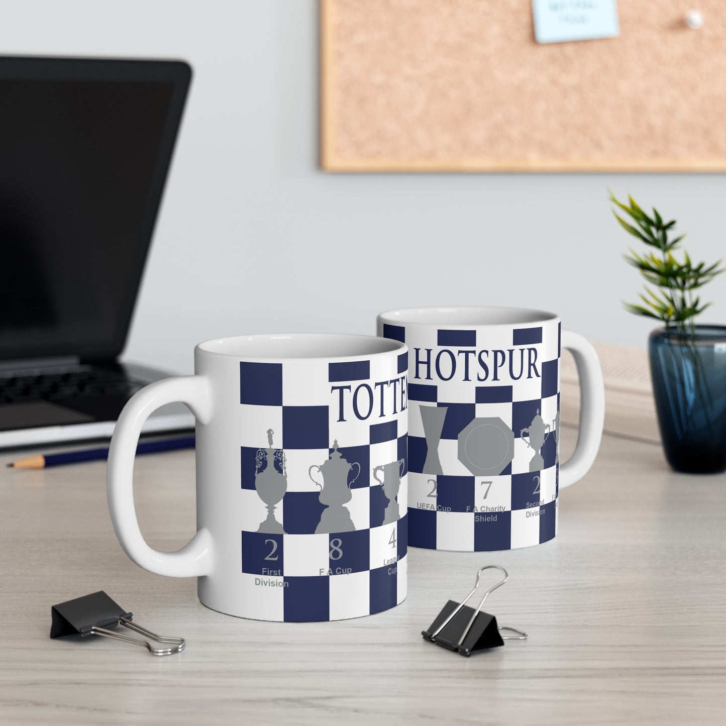 Tottenham Hotspur Blue & White Chequered Trophies Mug - Blue Header Text