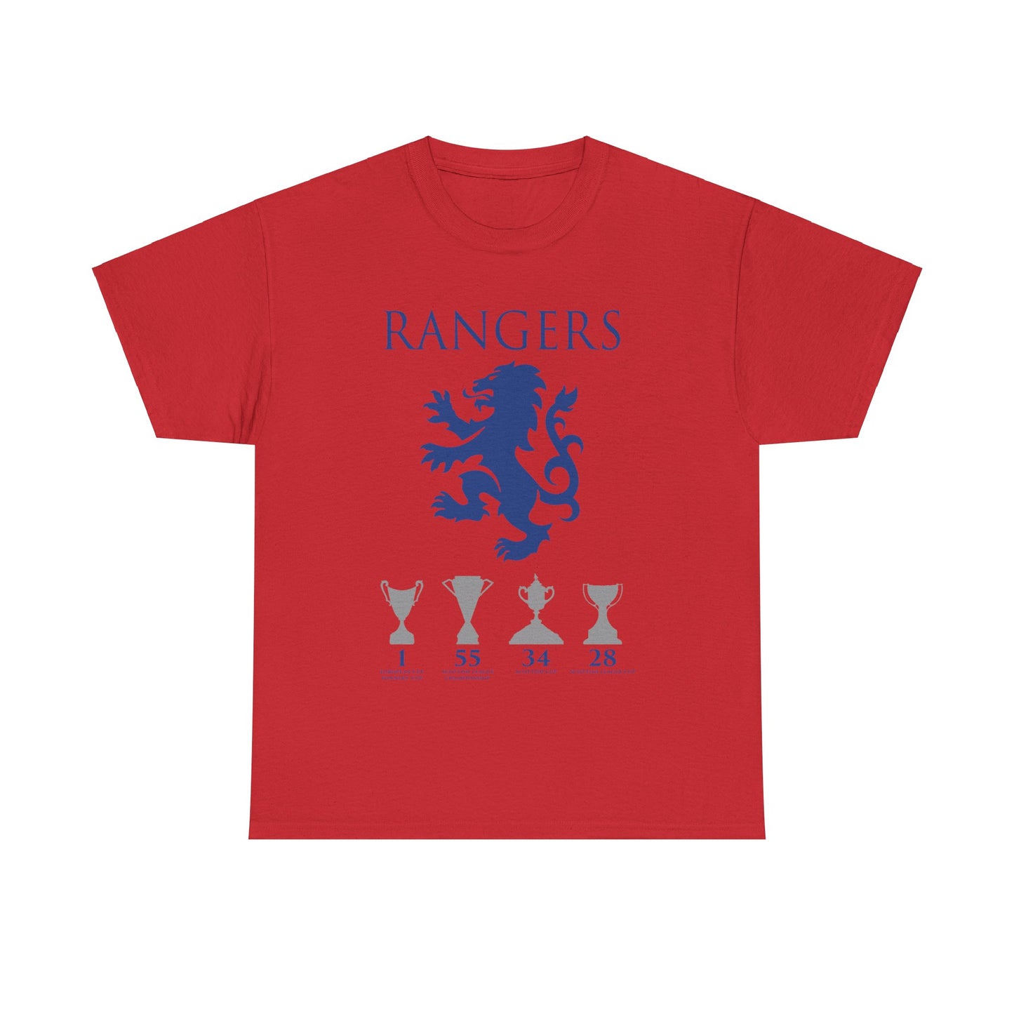 Rangers Lion & Trophies Unisex Heavy Cotton T-Shirt - Royal/White/Black/Sport Grey/Navy/Red