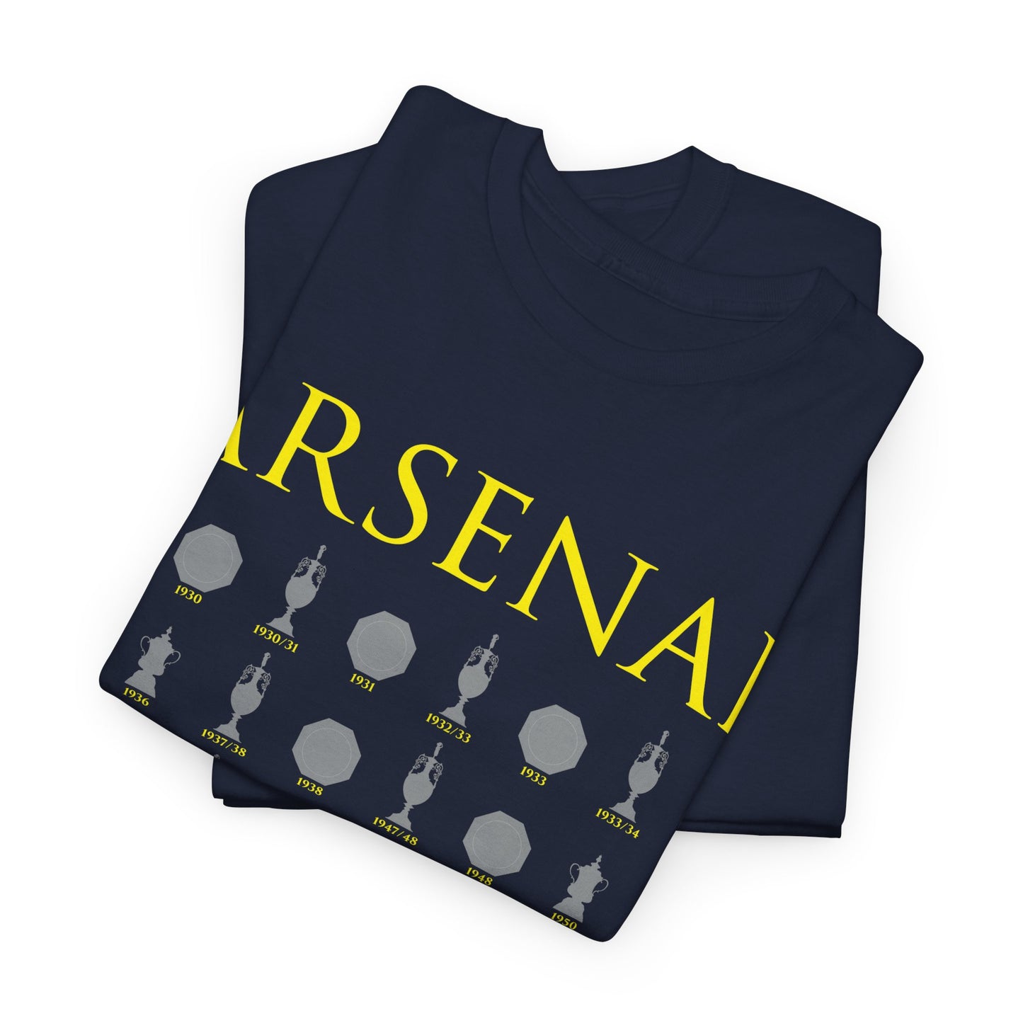 Arsenal Trophies Collection Unisex Heavy Cotton T-Shirt - Red/White/Black/Gold/Royal/Charcoal/Navy