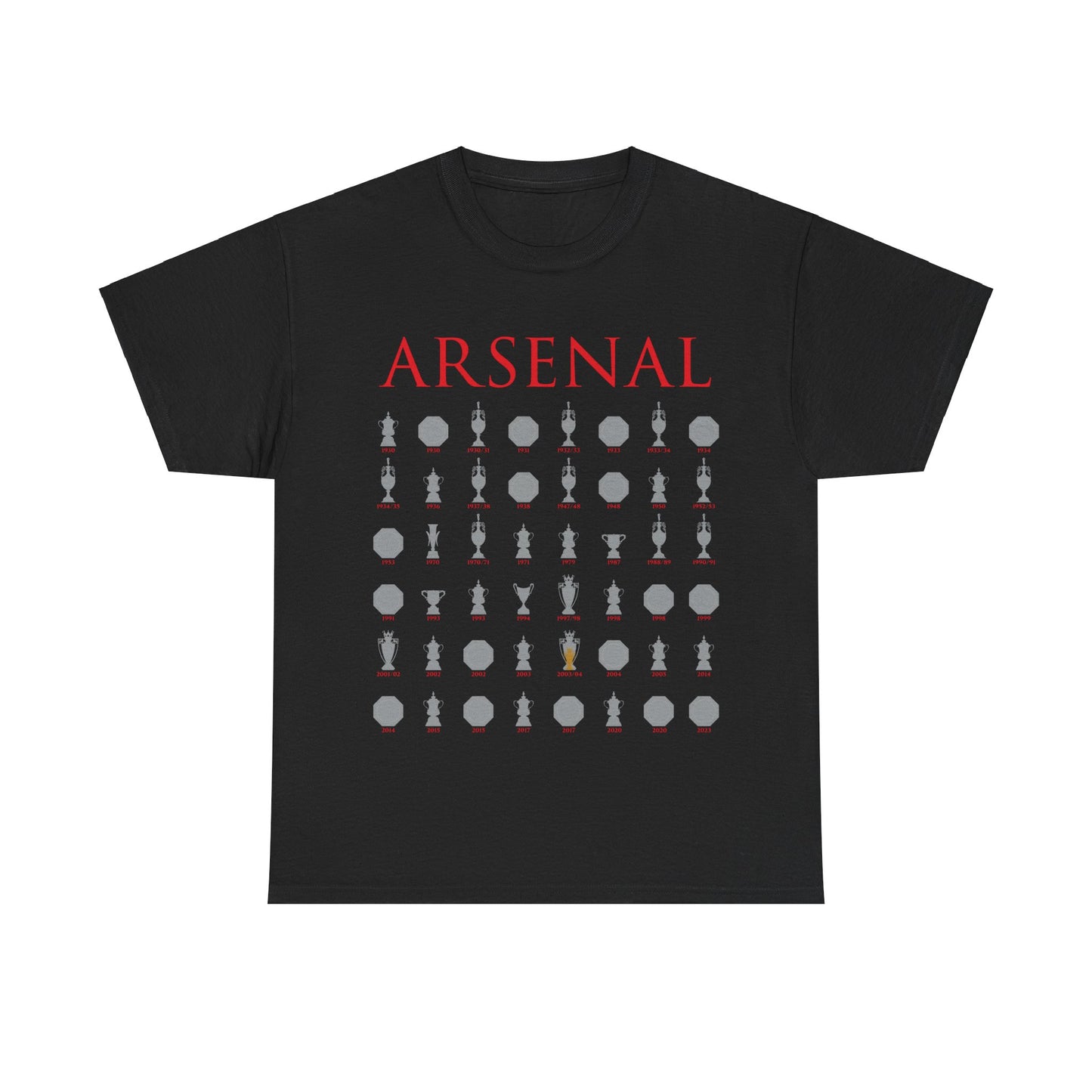 Arsenal Trophies Collection Unisex Heavy Cotton T-Shirt - Red/White/Black/Gold/Royal/Charcoal/Navy