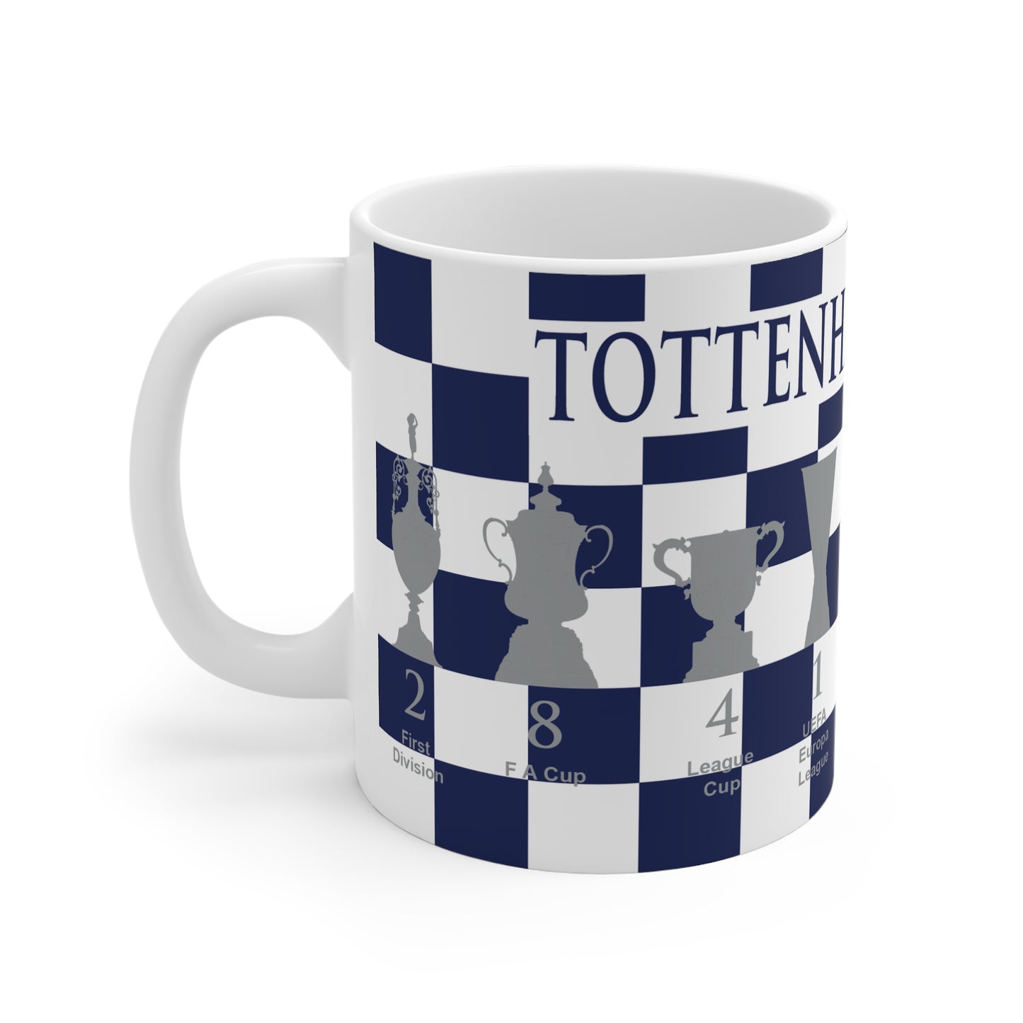 Tottenham Hotspur Blue & White Chequered Trophies Mug - Blue Header Text