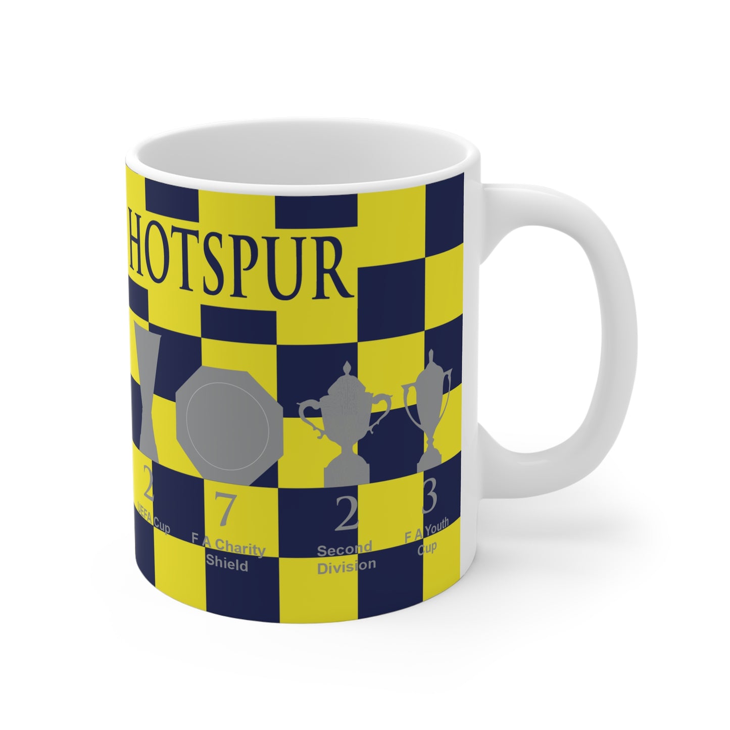 Tottenham Hotspur Blue & Yellow Chequered Trophies Mug - Blue Header Text