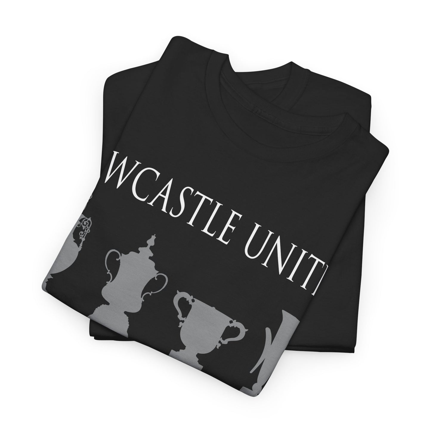 Newcastle United Trophies Unisex Heavy Cotton T-Shirt UPDATED - Black/White/Sport Grey/Charcoal