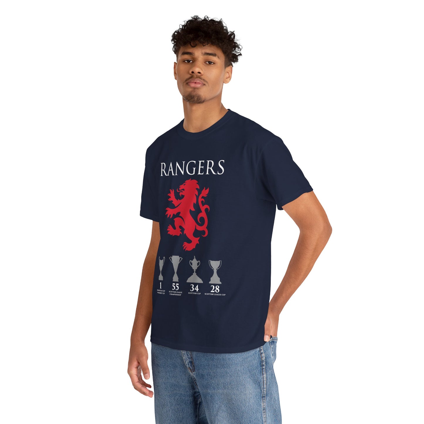 Rangers Lion & Trophies Unisex Heavy Cotton T-Shirt - Royal/White/Black/Sport Grey/Navy/Red