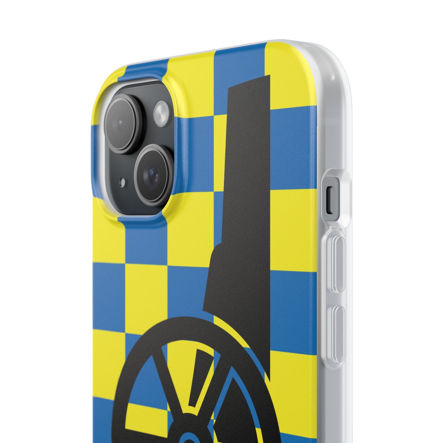 Arsenal Cannon Blue & Yellow Chequered iPhone Flexi Case - iPhone 16, 15, 14, Plus/Pro/Pro Max