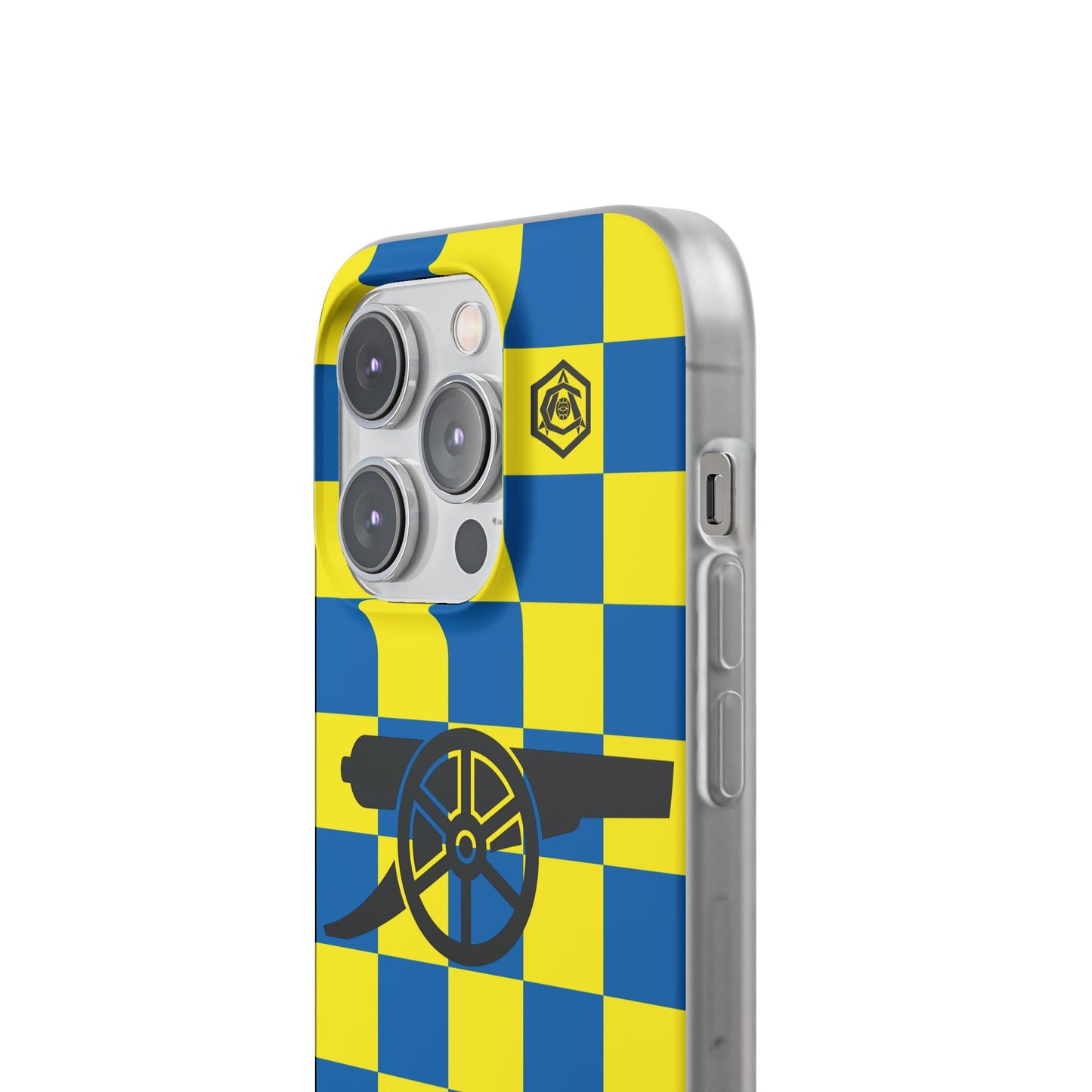 Arsenal Blue & Yellow Chequered Cannon & Monogram iPhone Flexi Case - iPhone 16, 15, 14, Plus/Pro/Pro Max