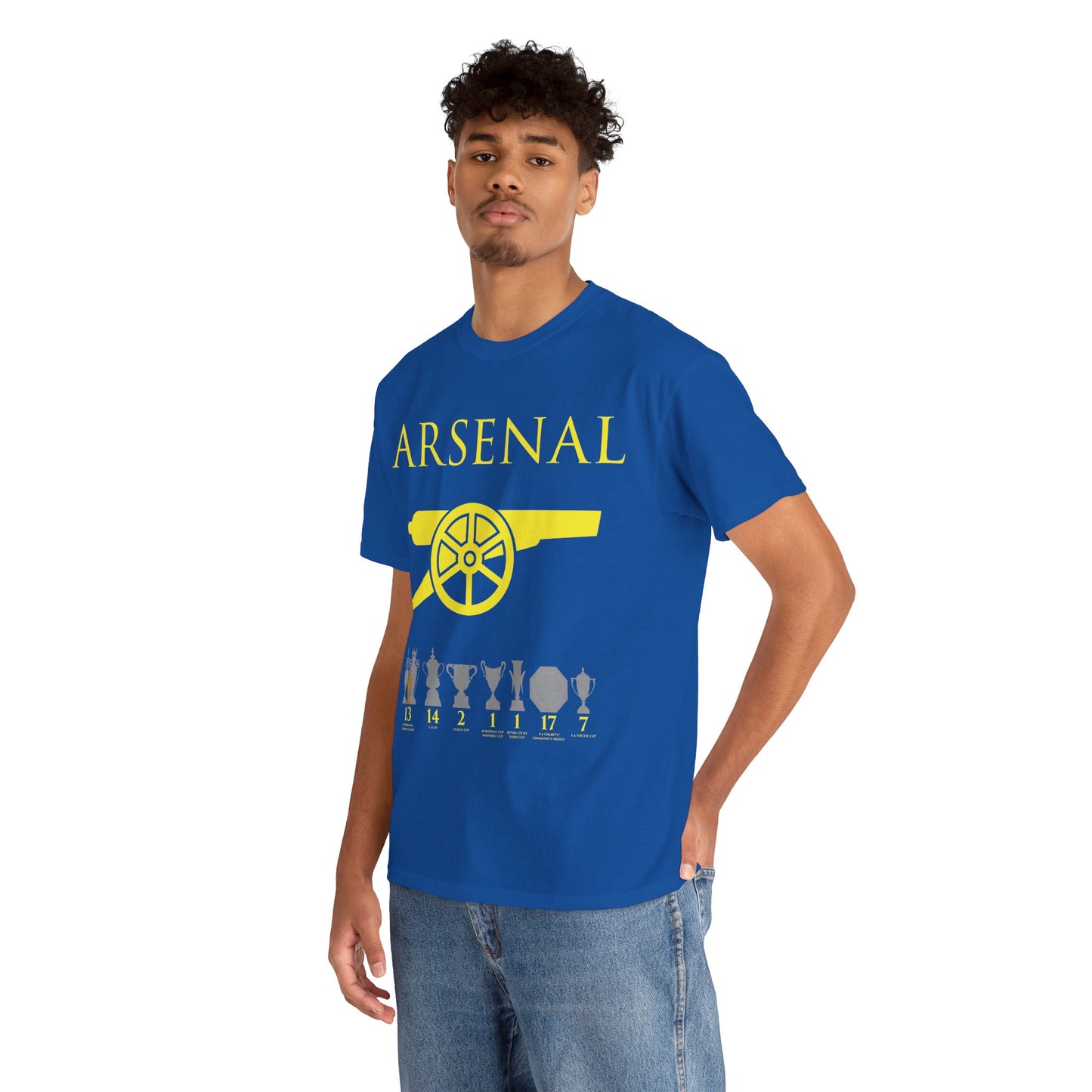 Arsenal Cannon & Trophies Unisex Heavy Cotton T-Shirt - Red/White/Black/Gold/Royal