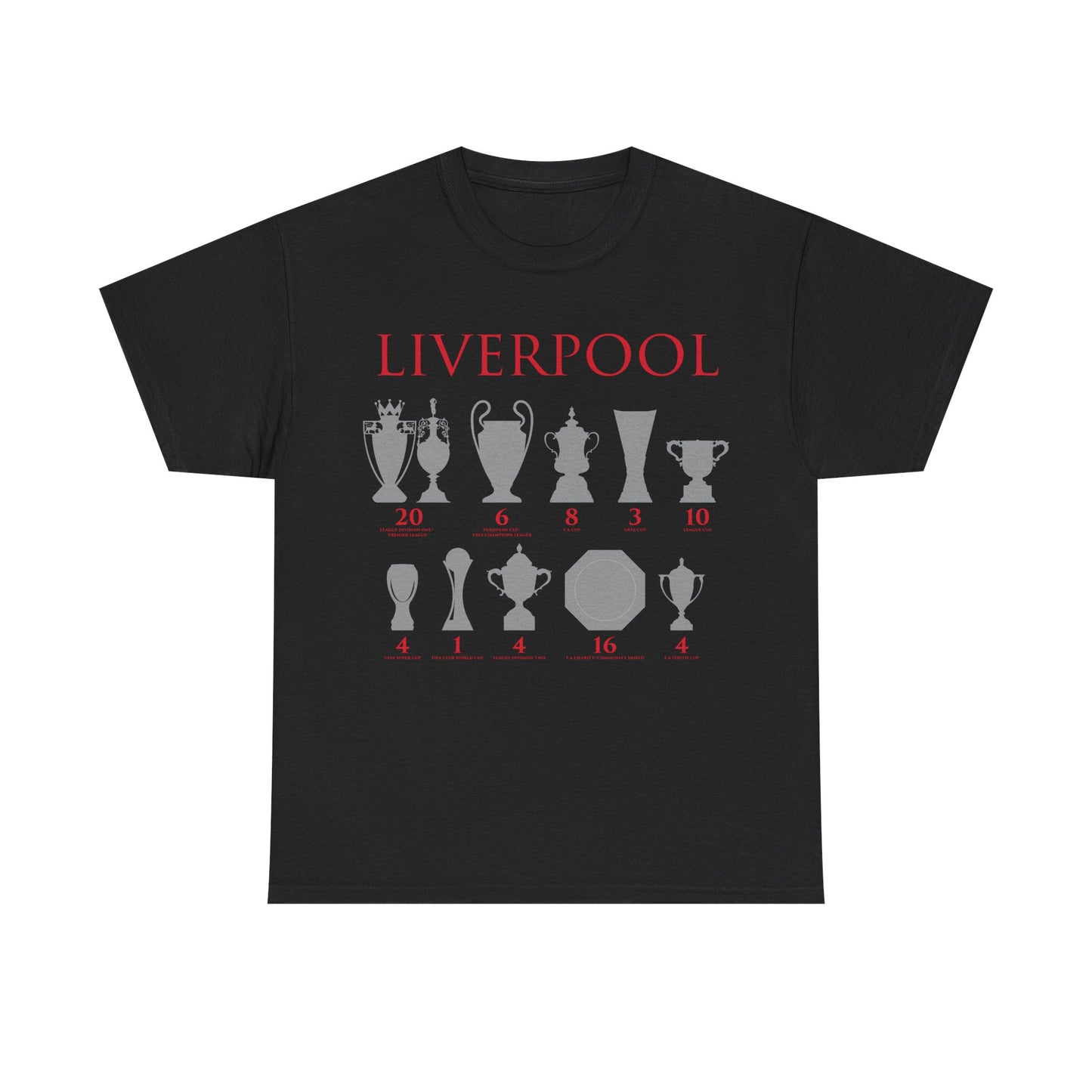 Liverpool Trophies Unisex Heavy Cotton T-Shirt - Red/White/Black/Gold