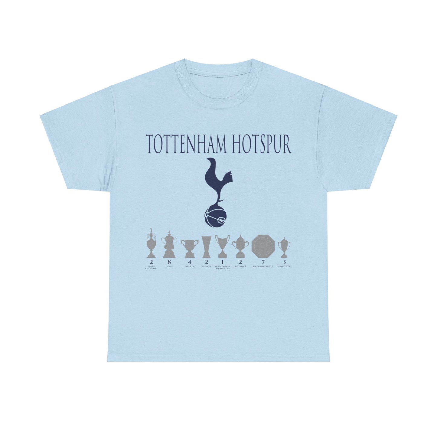 Tottenham Hotspur Cockerel & Trophies Unisex Heavy Cotton T-Shirt - Navy/White/Black/Gold/Light Blue/Royal
