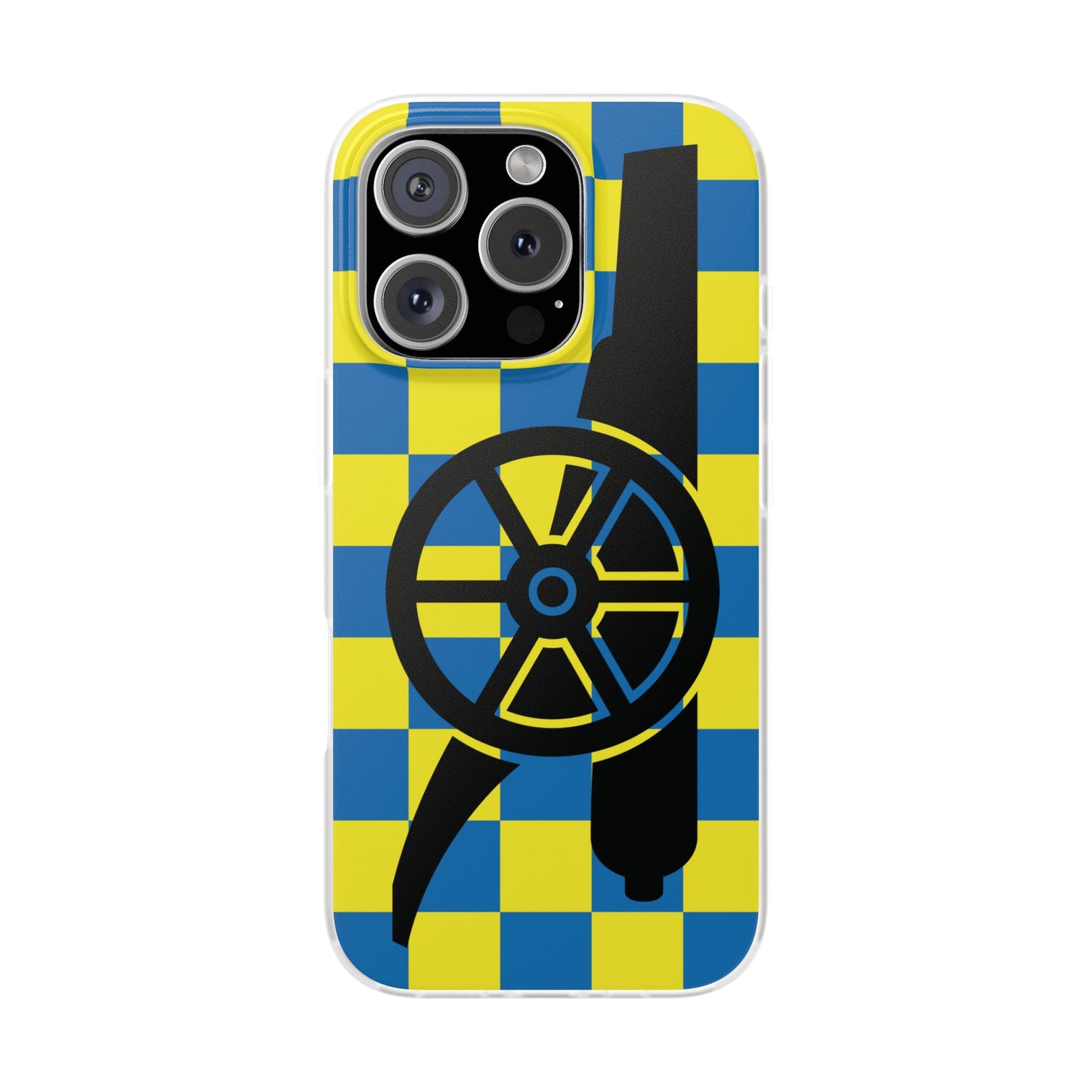 Arsenal Cannon Blue & Yellow Chequered iPhone Flexi Case - iPhone 16, 15, 14, Plus/Pro/Pro Max