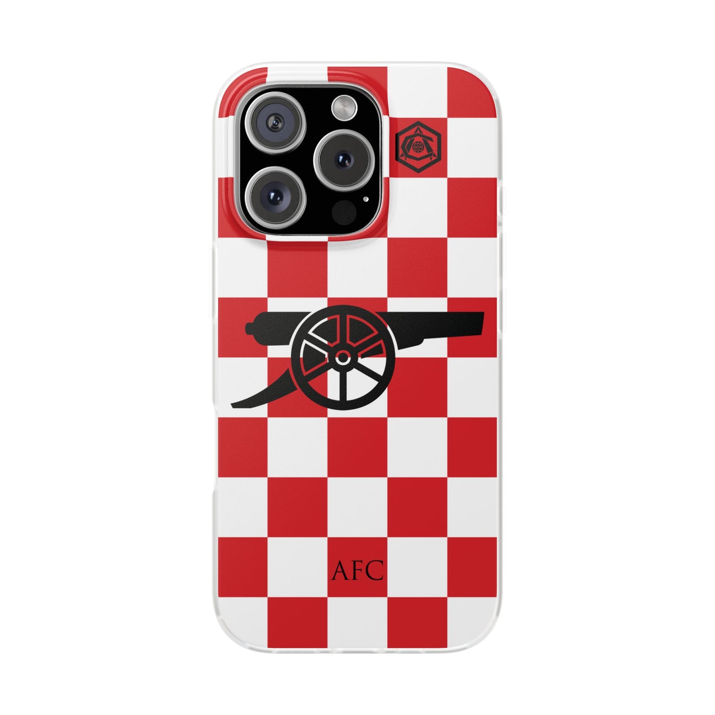 Arsenal Red & White Chequered Cannon & Monogram iPhone Flexi Case - iPhone 16, 15, 14, Plus/Pro/Pro Max