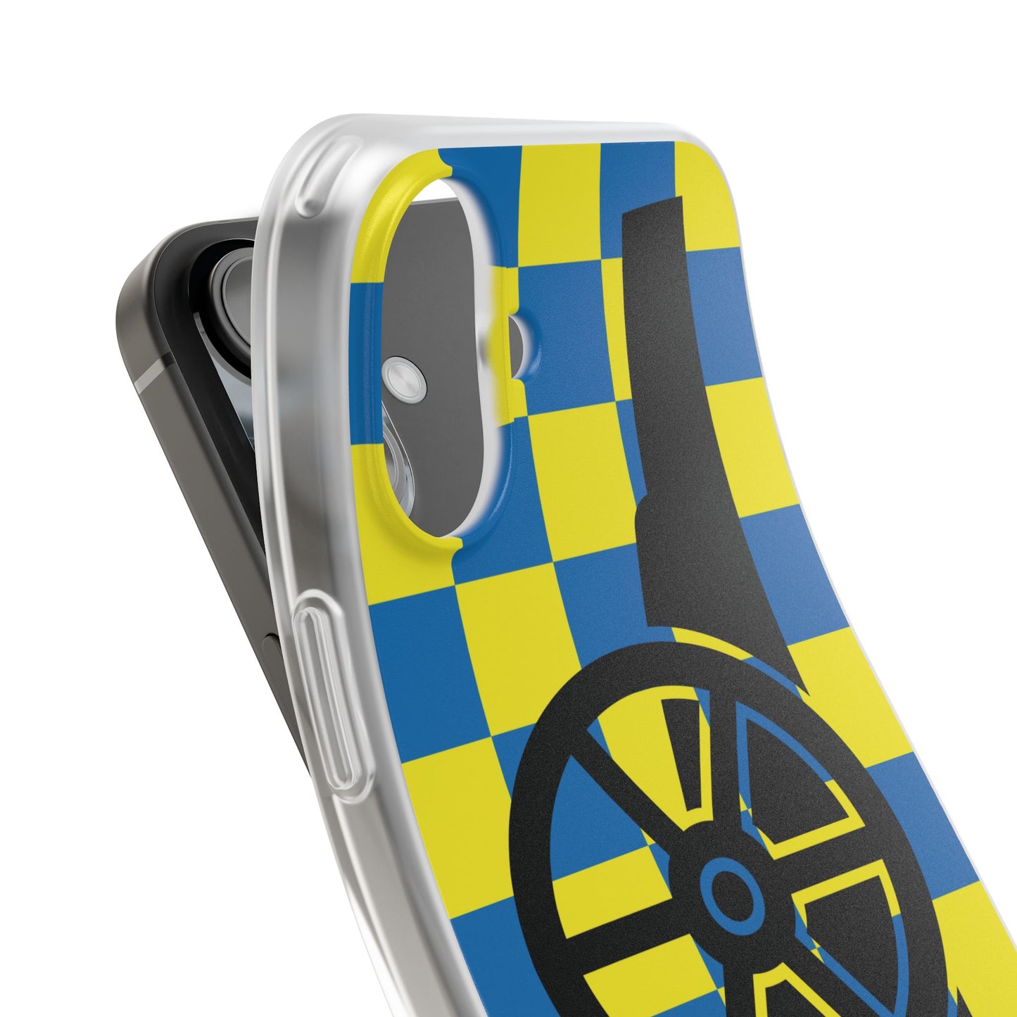 Arsenal Cannon Blue & Yellow Chequered iPhone Flexi Case - iPhone 16, 15, 14, Plus/Pro/Pro Max