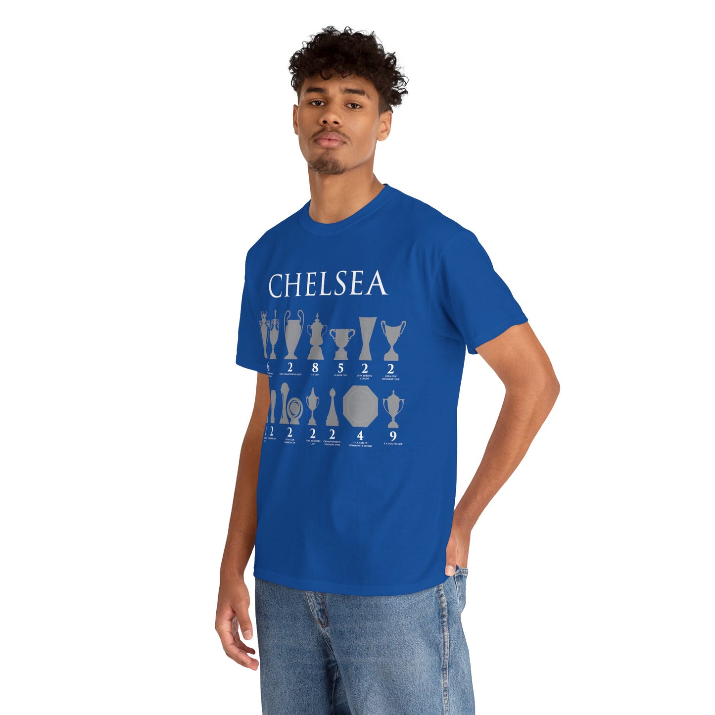 Chelsea Trophies Unisex Heavy Cotton T-Shirt - Royal/White/Black/Gold/Navy