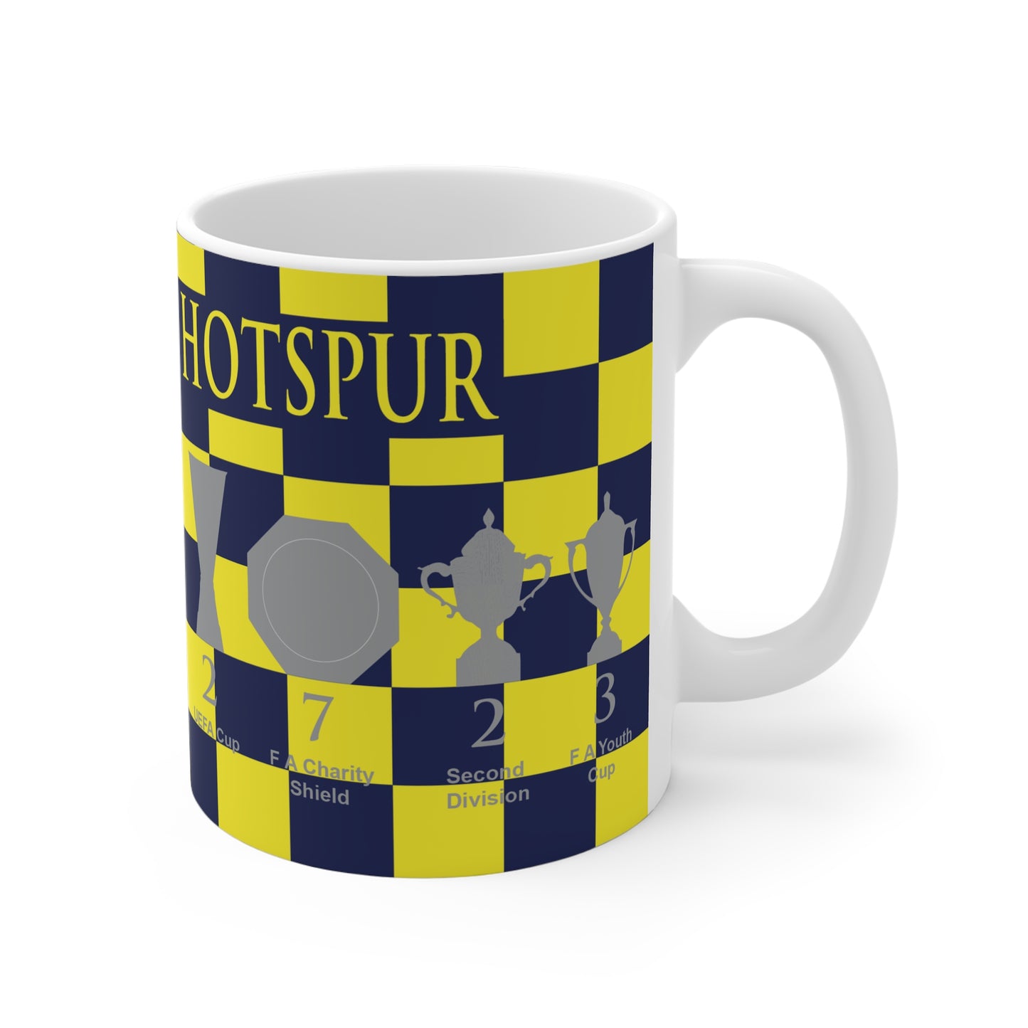 Tottenham Hotspur Blue & Yellow Chequered Trophies Mug - Yellow Header Text