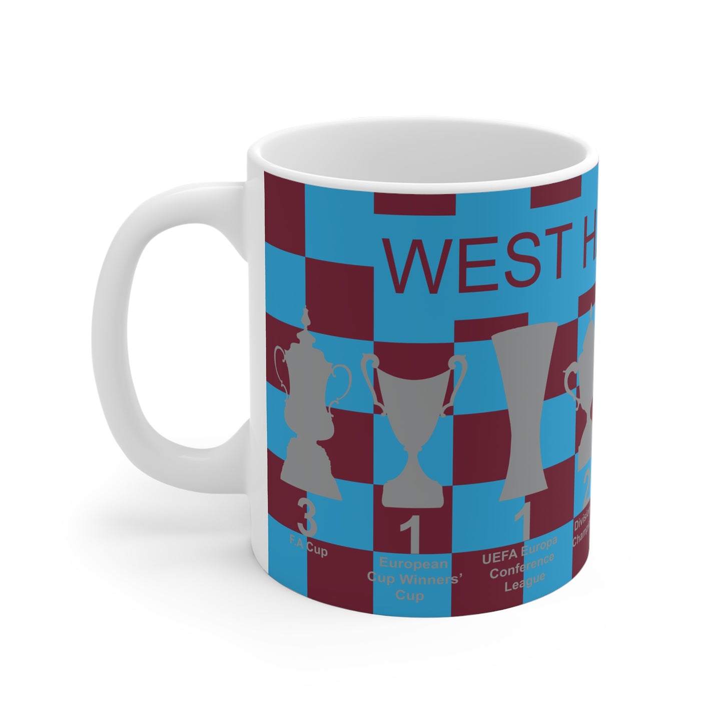 West Ham United Claret & Blue Chequered Trophies Mug - Claret Text