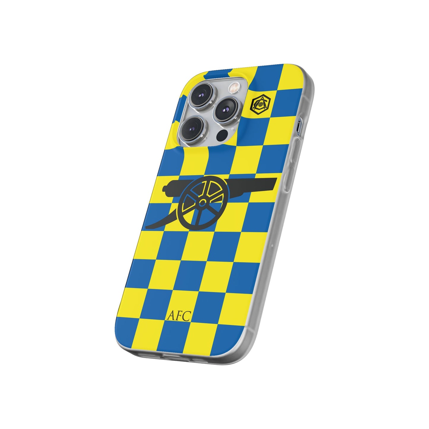 Arsenal Blue & Yellow Chequered Cannon & Monogram iPhone Flexi Case - iPhone 16, 15, 14, Plus/Pro/Pro Max