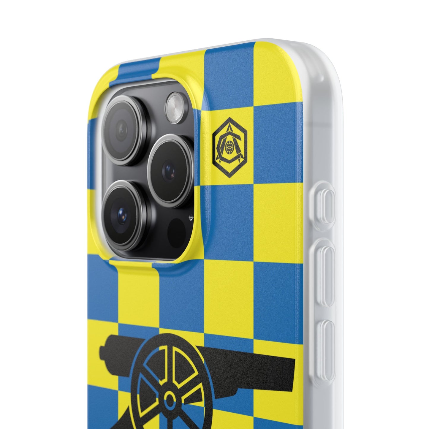 Arsenal Blue & Yellow Chequered Cannon & Monogram iPhone Flexi Case - iPhone 16, 15, 14, Plus/Pro/Pro Max