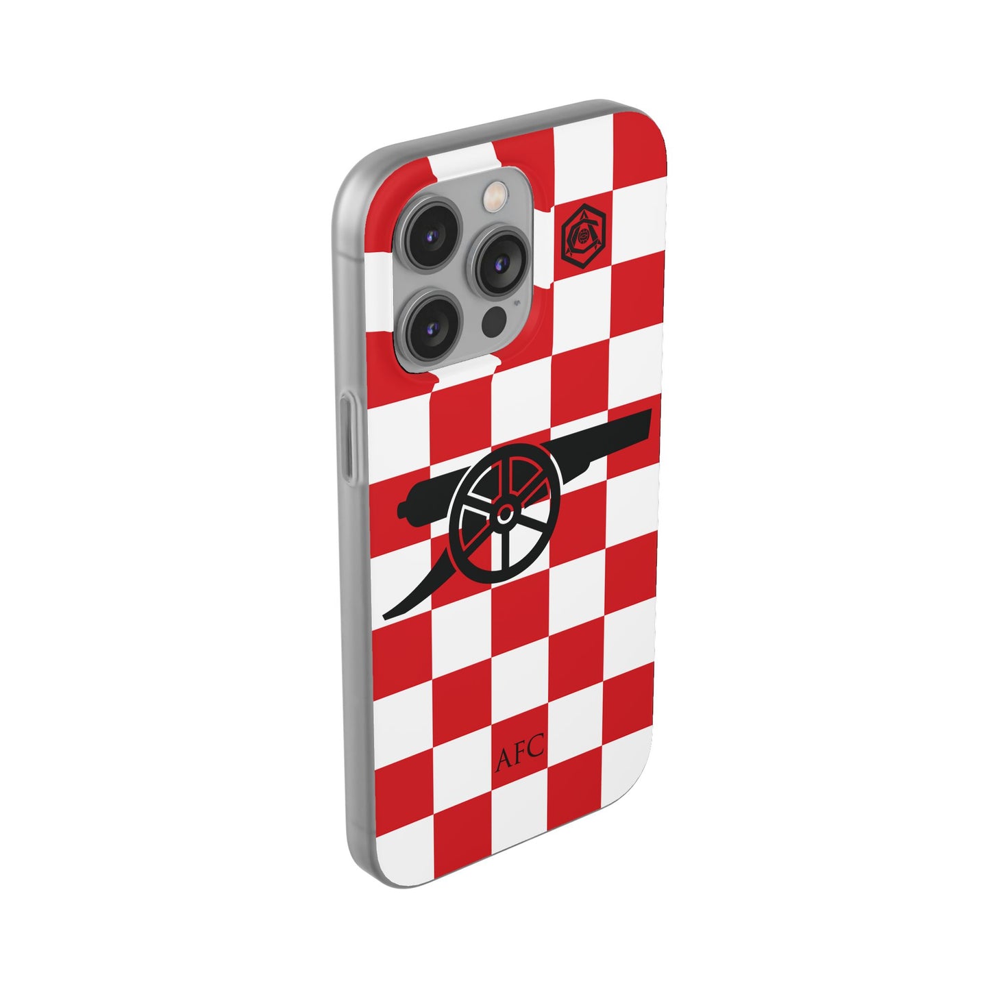 Arsenal Red & White Chequered Cannon & Monogram iPhone Flexi Case - iPhone 16, 15, 14, Plus/Pro/Pro Max