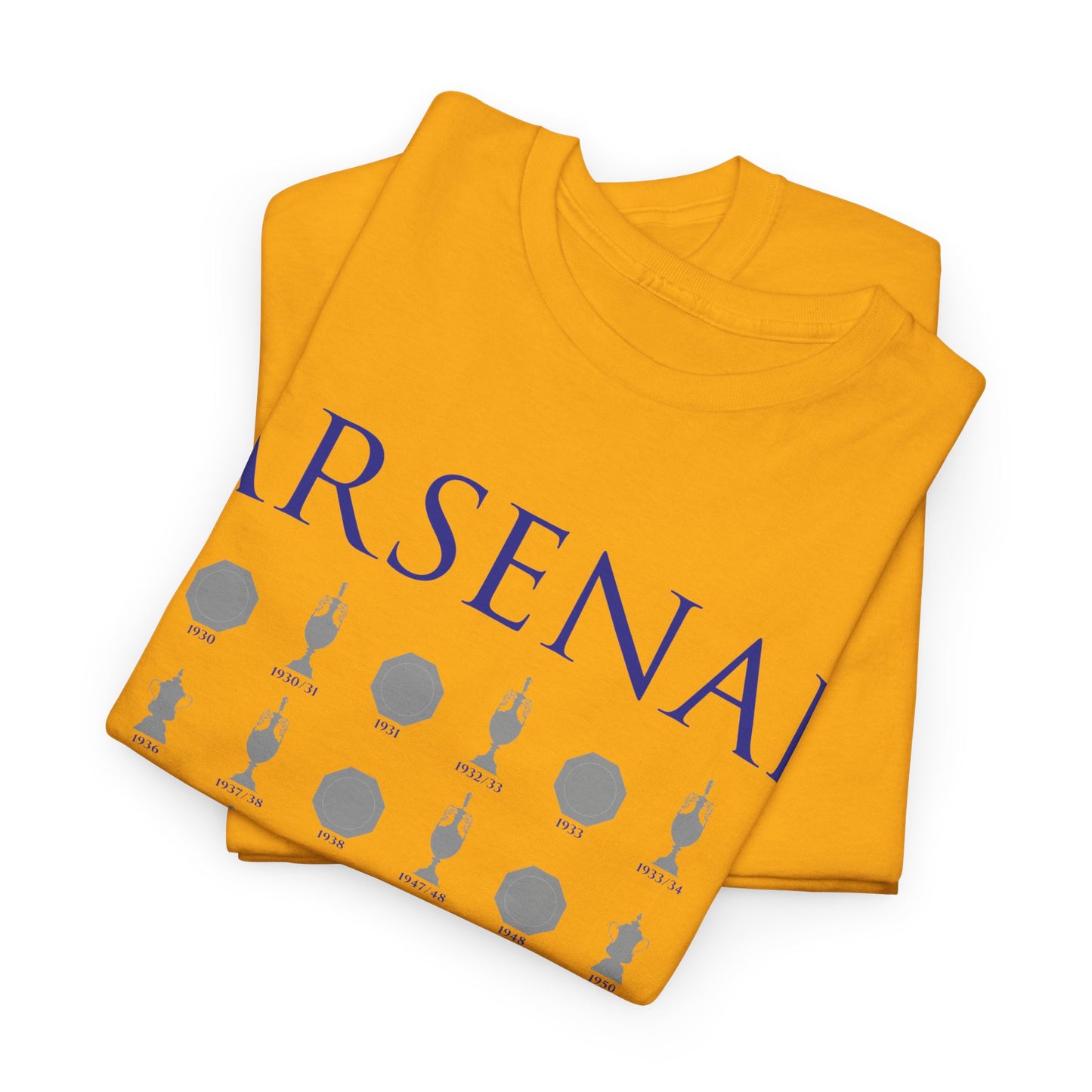 Arsenal Trophies Collection Unisex Heavy Cotton T-Shirt - Red/White/Black/Gold/Royal/Charcoal/Navy