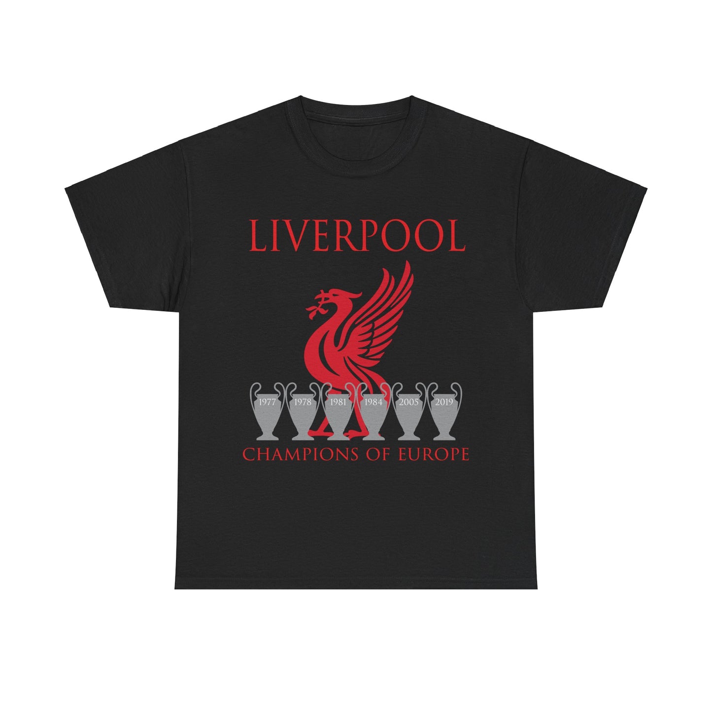 Liverpool Champions of Europe Unisex Heavy Cotton T-Shirt - Red/White/Black/Gold/Sport Grey/Charcoal