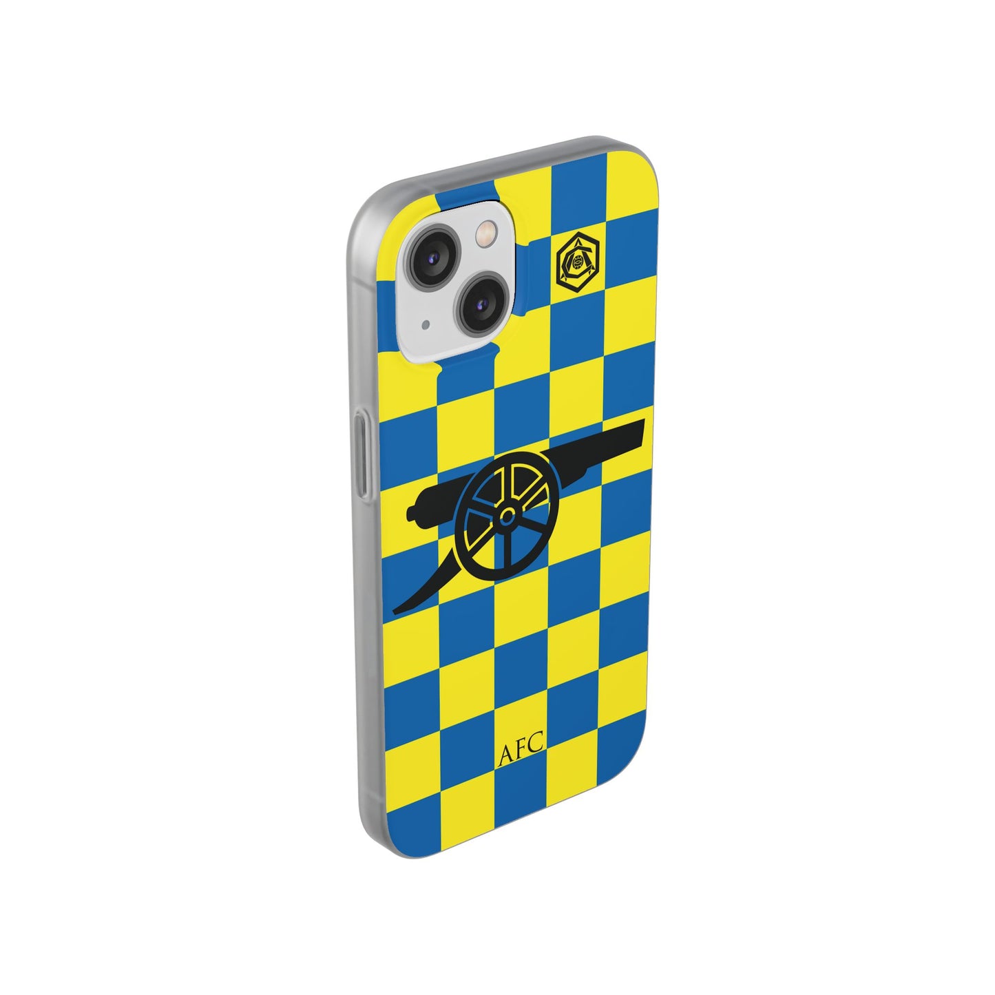 Arsenal Blue & Yellow Chequered Cannon & Monogram iPhone Flexi Case - iPhone 16, 15, 14, Plus/Pro/Pro Max