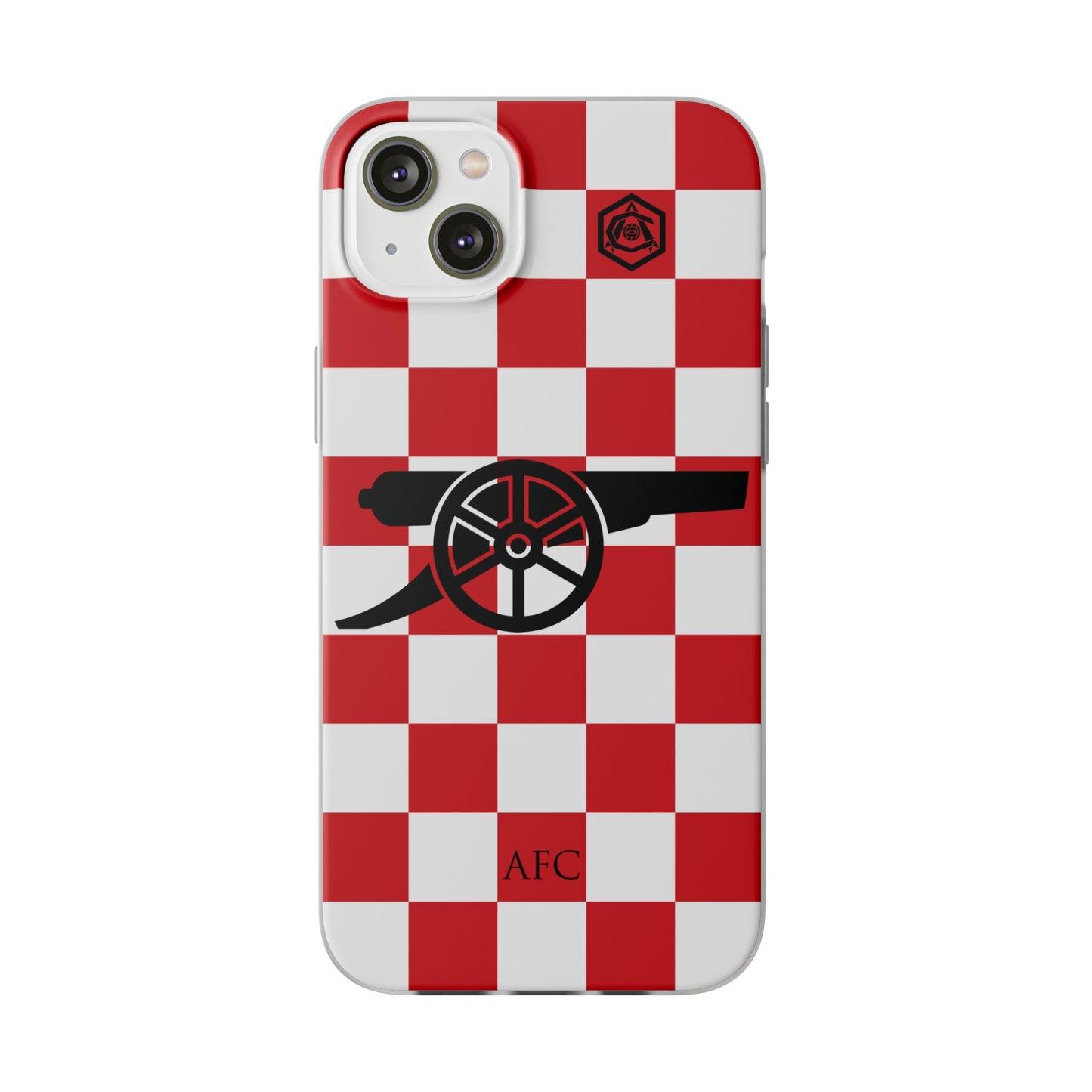 Arsenal Red & White Chequered Cannon & Monogram iPhone Flexi Case - iPhone 16, 15, 14, Plus/Pro/Pro Max