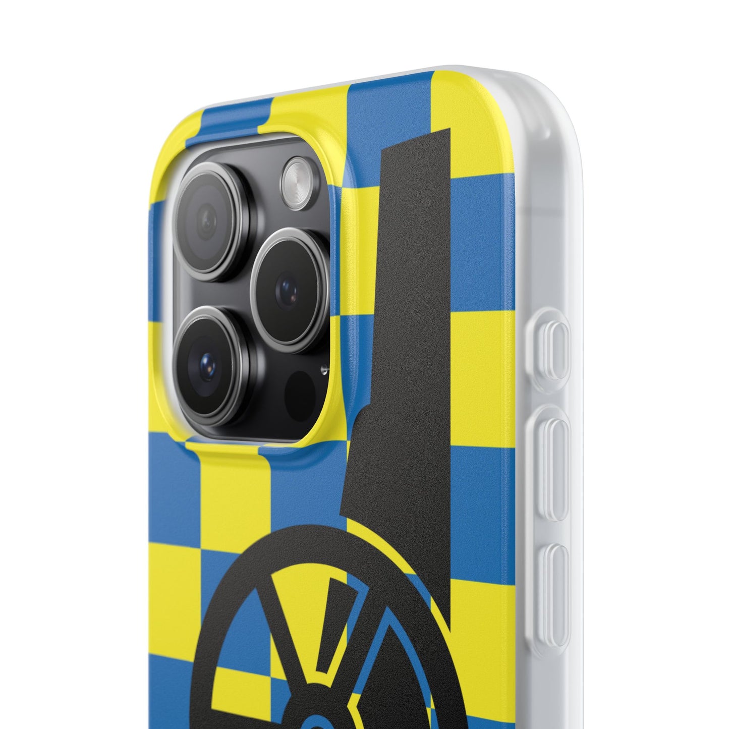 Arsenal Cannon Blue & Yellow Chequered iPhone Flexi Case - iPhone 16, 15, 14, Plus/Pro/Pro Max