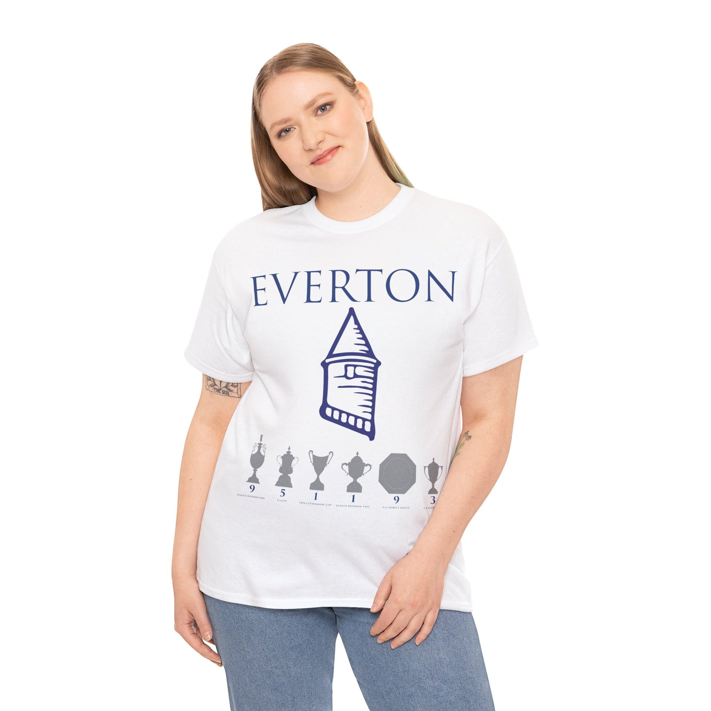 Everton Tower & Trophies Unisex Heavy Cotton T-Shirt - Royal/White/Black/Gold/Navy