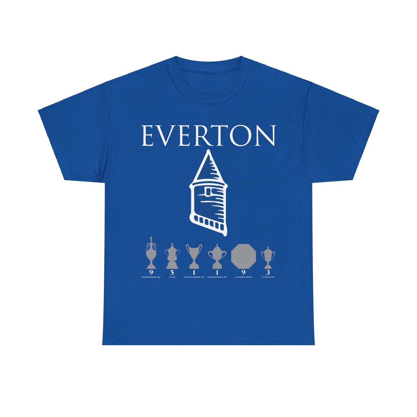 Everton Tower & Trophies Unisex Heavy Cotton T-Shirt - Royal/White/Black/Gold/Navy