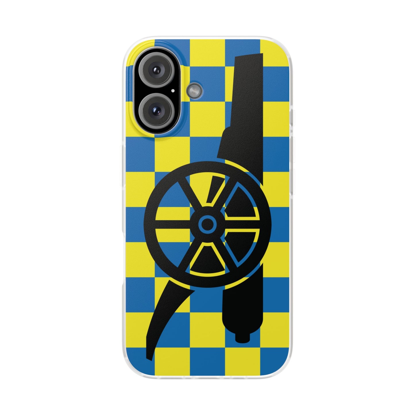 Arsenal Cannon Blue & Yellow Chequered iPhone Flexi Case - iPhone 16, 15, 14, Plus/Pro/Pro Max