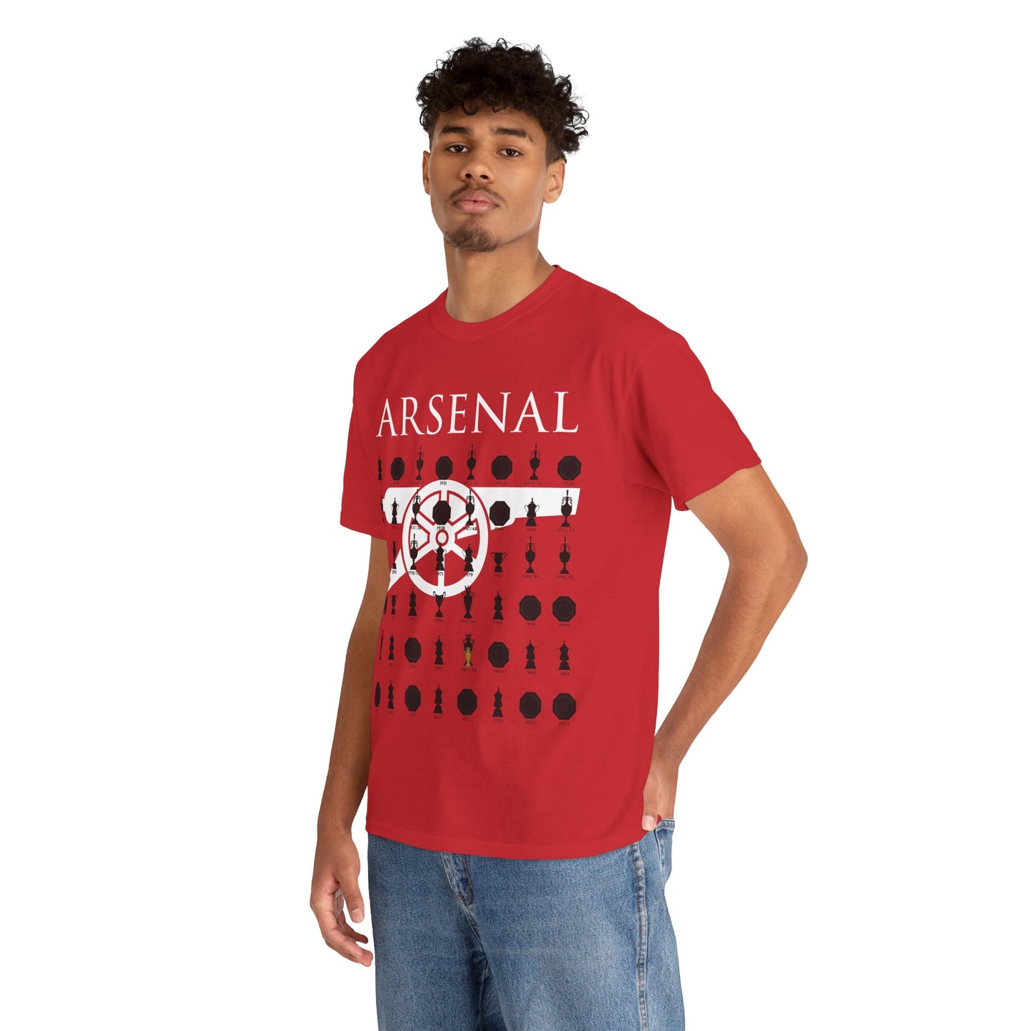 Arsenal Cannon & Trophies Collection Unisex Heavy Cotton T-Shirt - Red/Black/White/Sport Grey/Royal/Gold/Navy