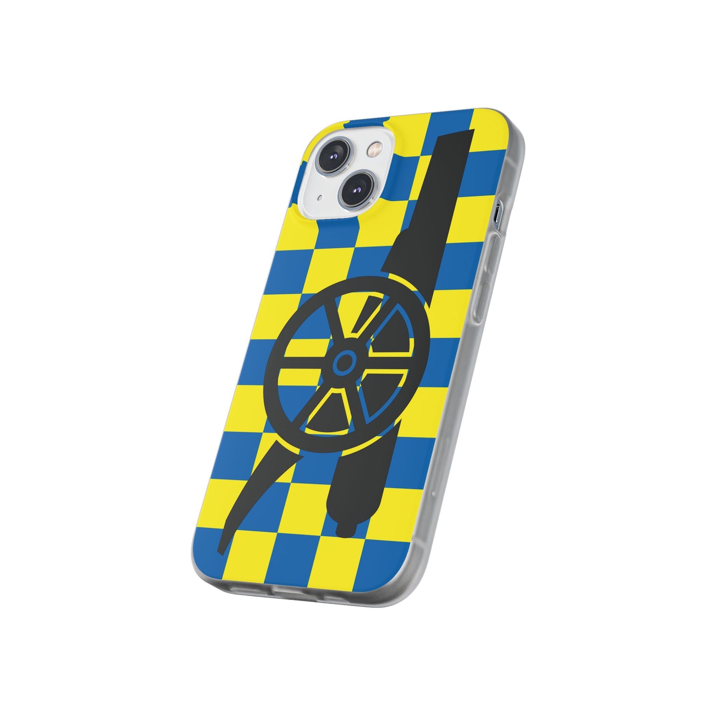 Arsenal Cannon Blue & Yellow Chequered iPhone Flexi Case - iPhone 16, 15, 14, Plus/Pro/Pro Max