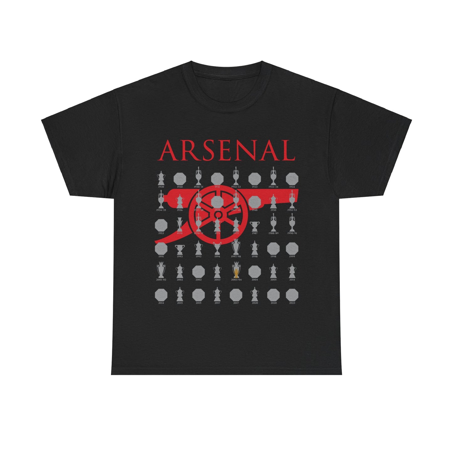 Arsenal Cannon & Trophies Collection Unisex Heavy Cotton T-Shirt - Red/Black/White/Sport Grey/Royal/Gold/Navy