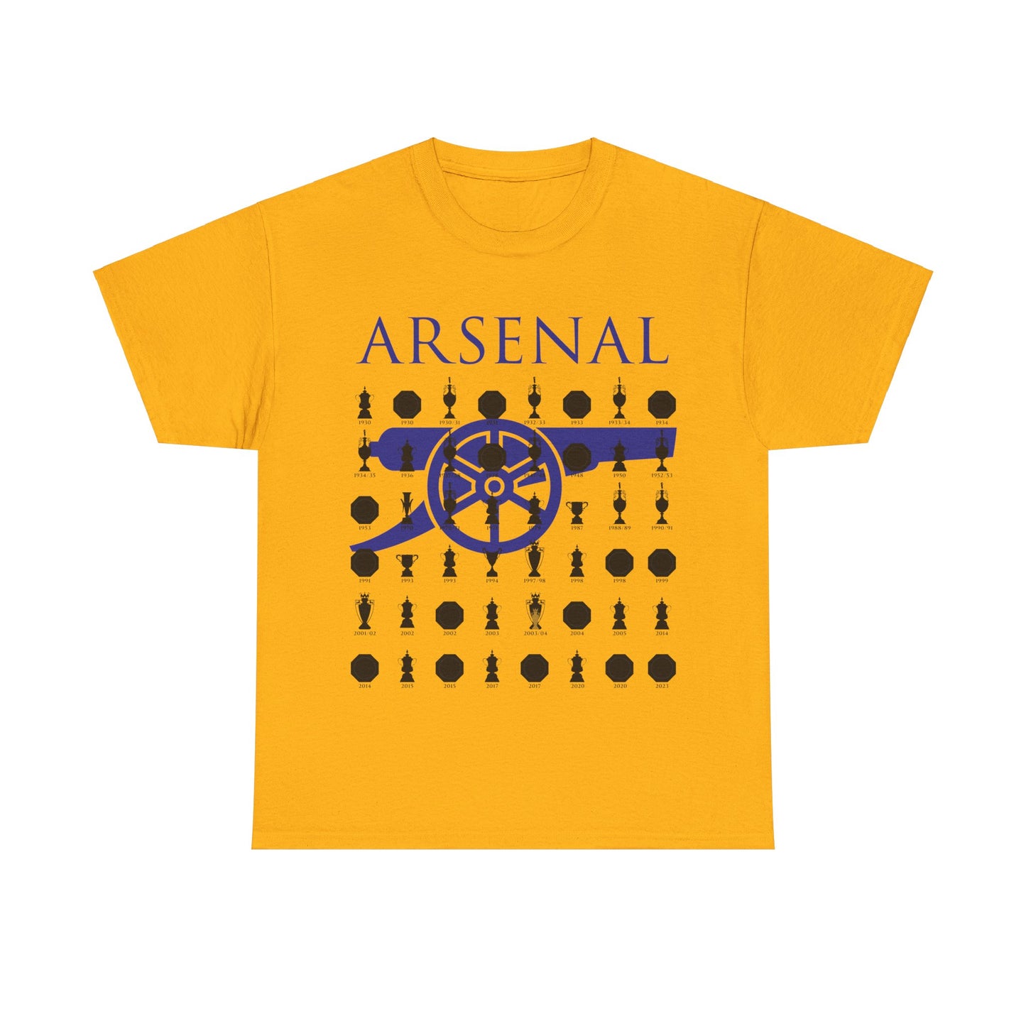 Arsenal Cannon & Trophies Collection Unisex Heavy Cotton T-Shirt - Red/Black/White/Sport Grey/Royal/Gold/Navy
