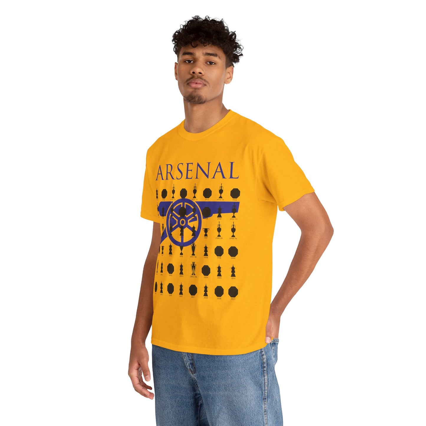 Arsenal Cannon & Trophies Collection Unisex Heavy Cotton T-Shirt - Red/Black/White/Sport Grey/Royal/Gold/Navy