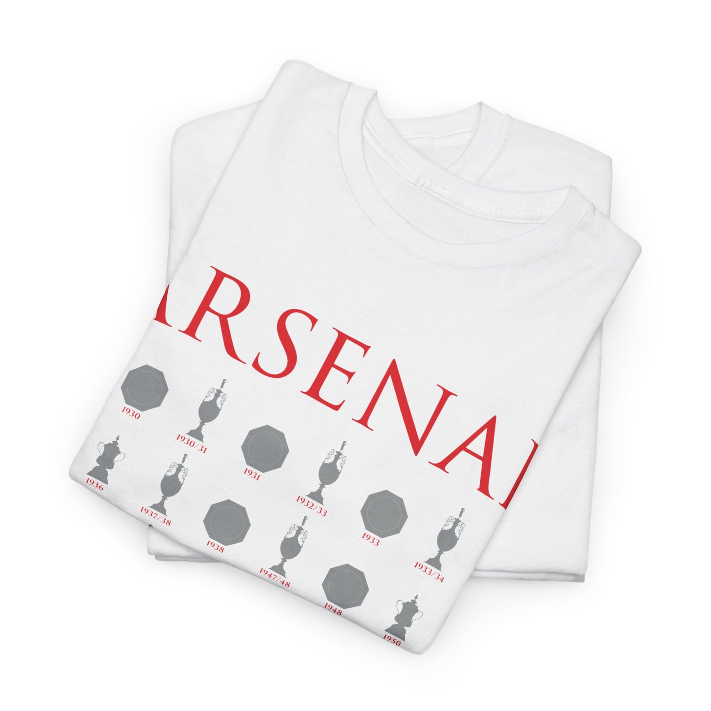 Arsenal Trophies Collection Unisex Heavy Cotton T-Shirt - Red/White/Black/Gold/Royal/Charcoal/Navy