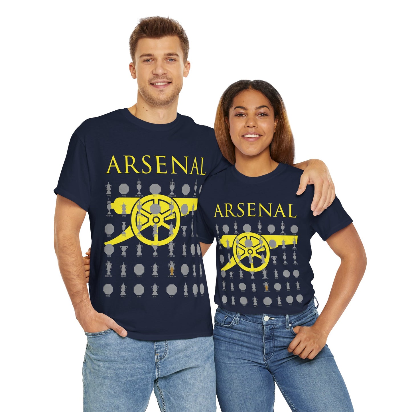 Arsenal Cannon & Trophies Collection Unisex Heavy Cotton T-Shirt - Red/Black/White/Sport Grey/Royal/Gold/Navy