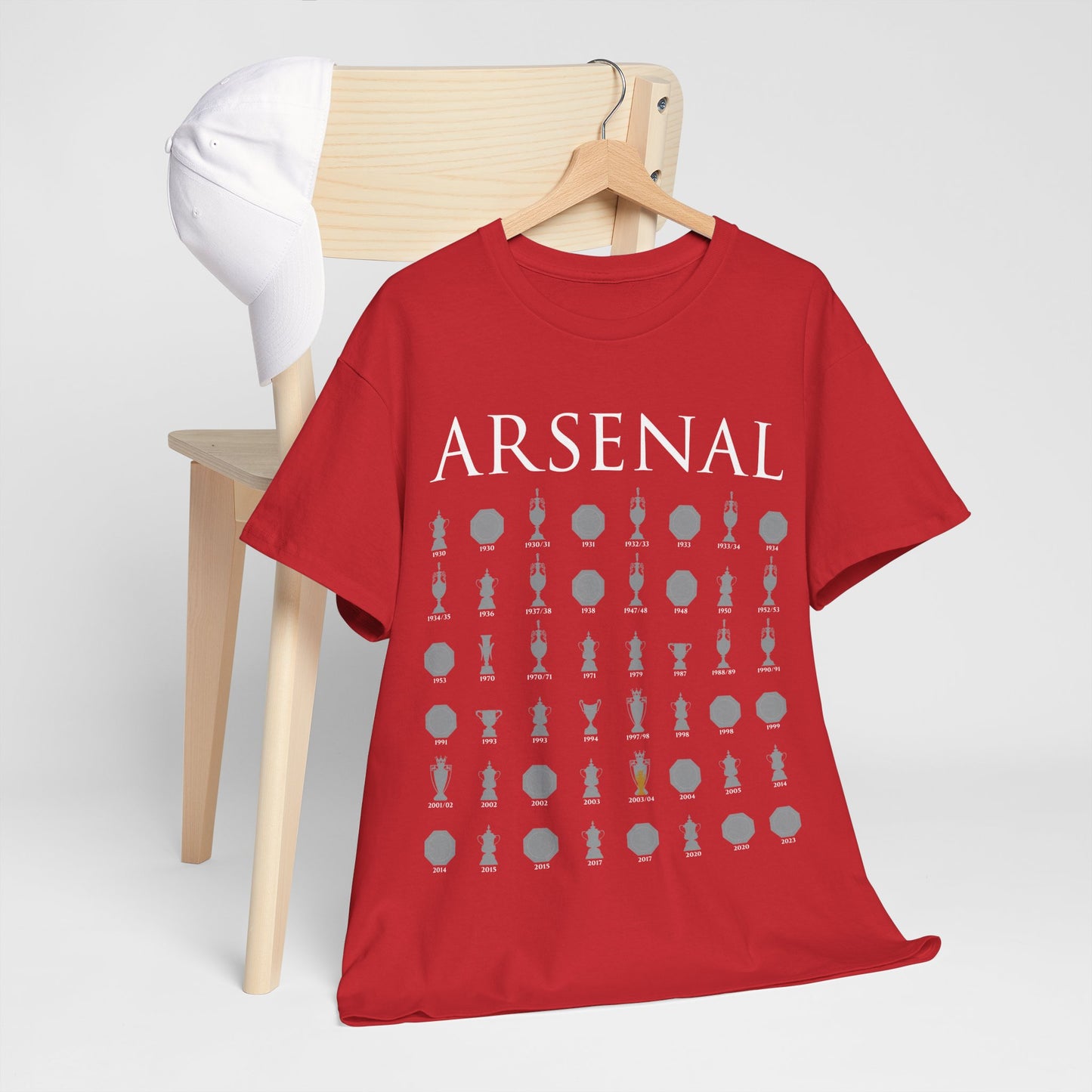 Arsenal Trophies Collection Unisex Heavy Cotton T-Shirt - Red/White/Black/Gold/Royal/Charcoal/Navy