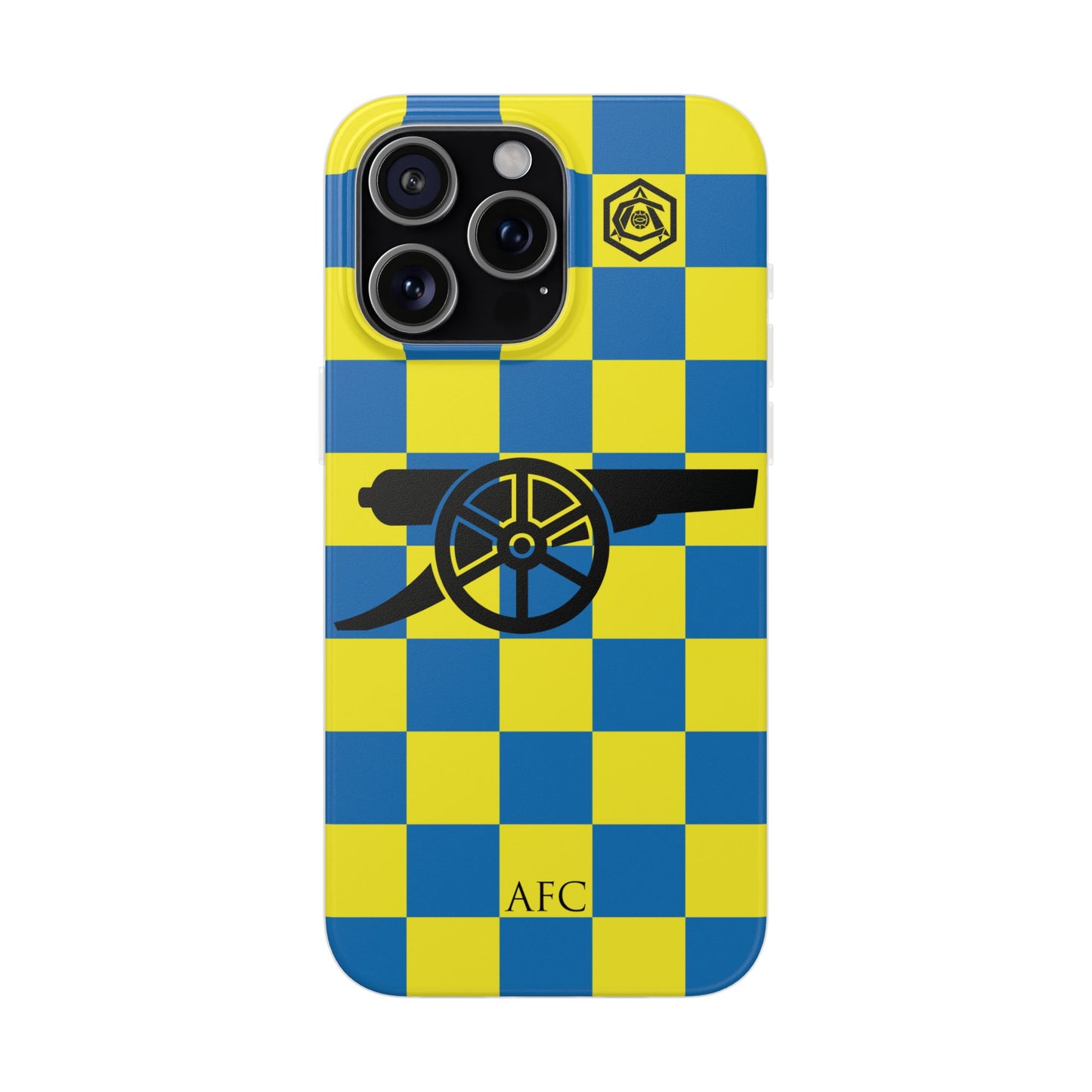 Arsenal Blue & Yellow Chequered Cannon & Monogram iPhone Flexi Case - iPhone 16, 15, 14, Plus/Pro/Pro Max