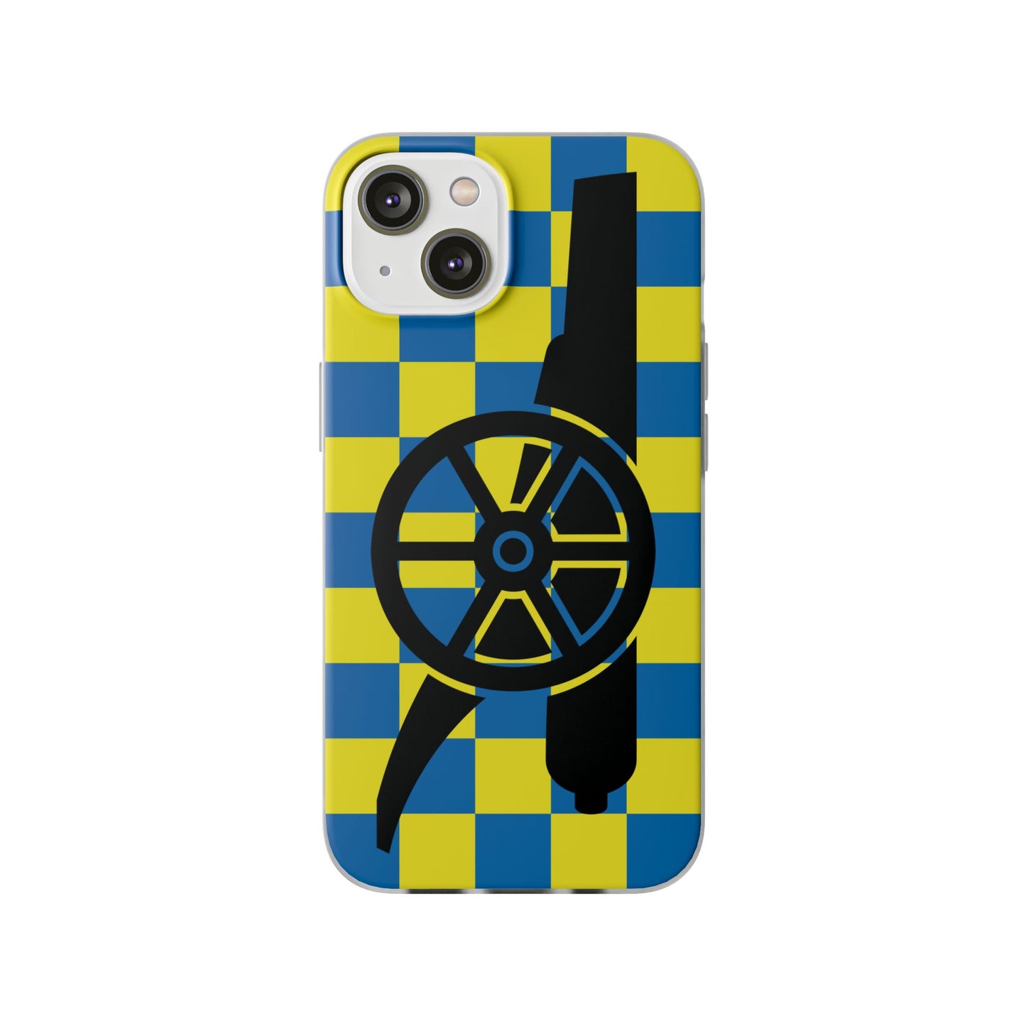 Arsenal Cannon Blue & Yellow Chequered iPhone Flexi Case - iPhone 16, 15, 14, Plus/Pro/Pro Max