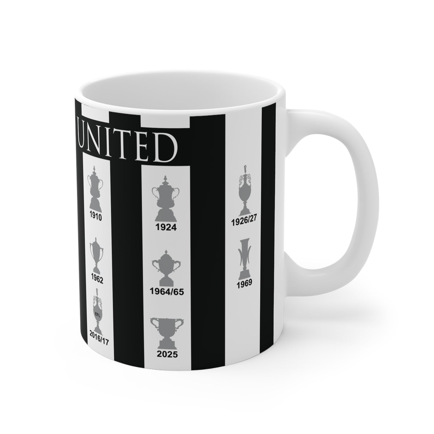 Newcastle United Trophies Collection Mug UPDATED - White Text Striped