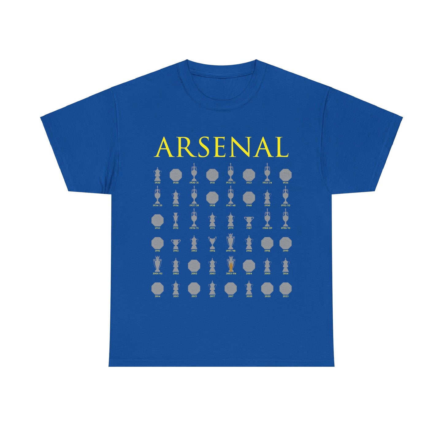 Arsenal Trophies Collection Unisex Heavy Cotton T-Shirt - Red/White/Black/Gold/Royal/Charcoal/Navy