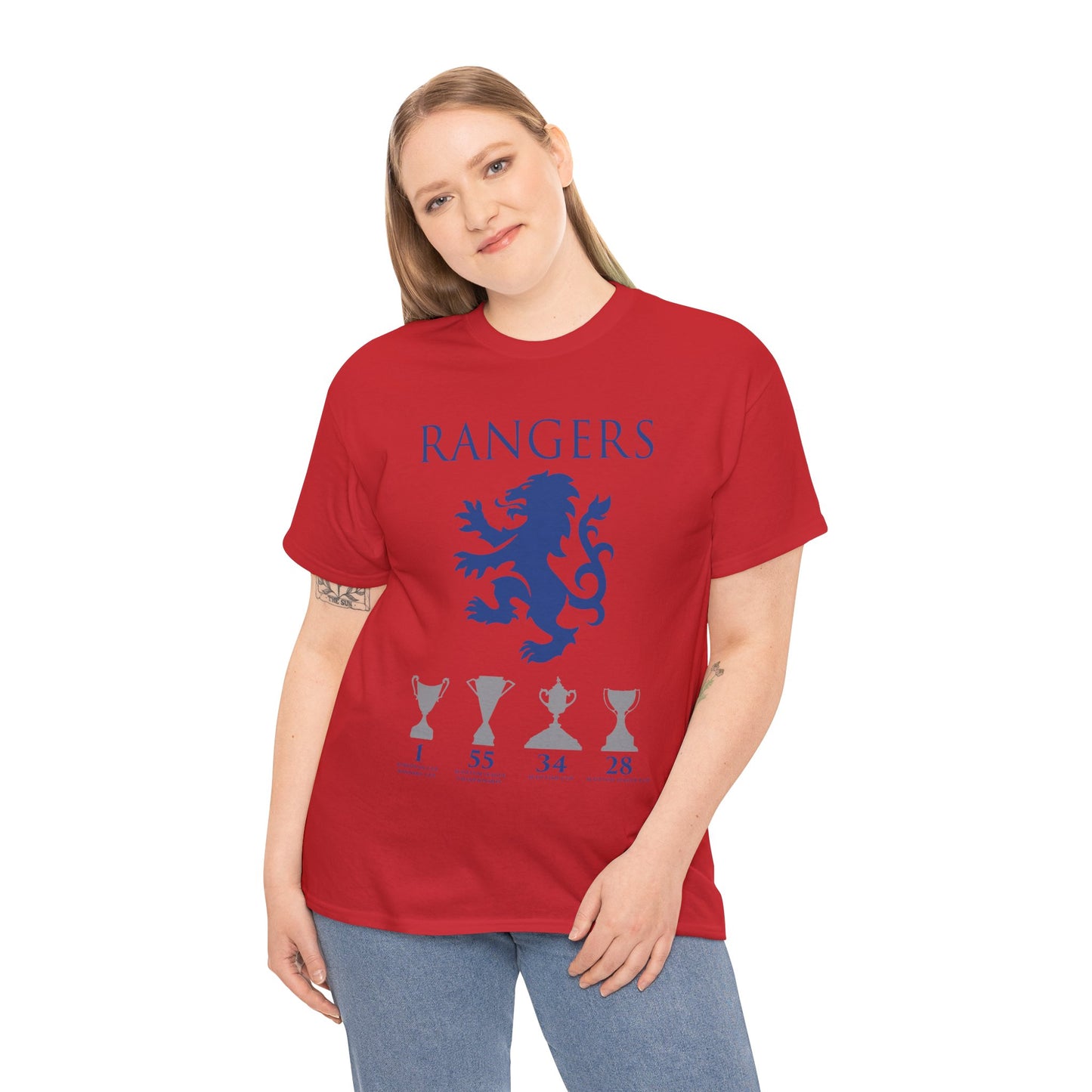 Rangers Lion & Trophies Unisex Heavy Cotton T-Shirt - Royal/White/Black/Sport Grey/Navy/Red