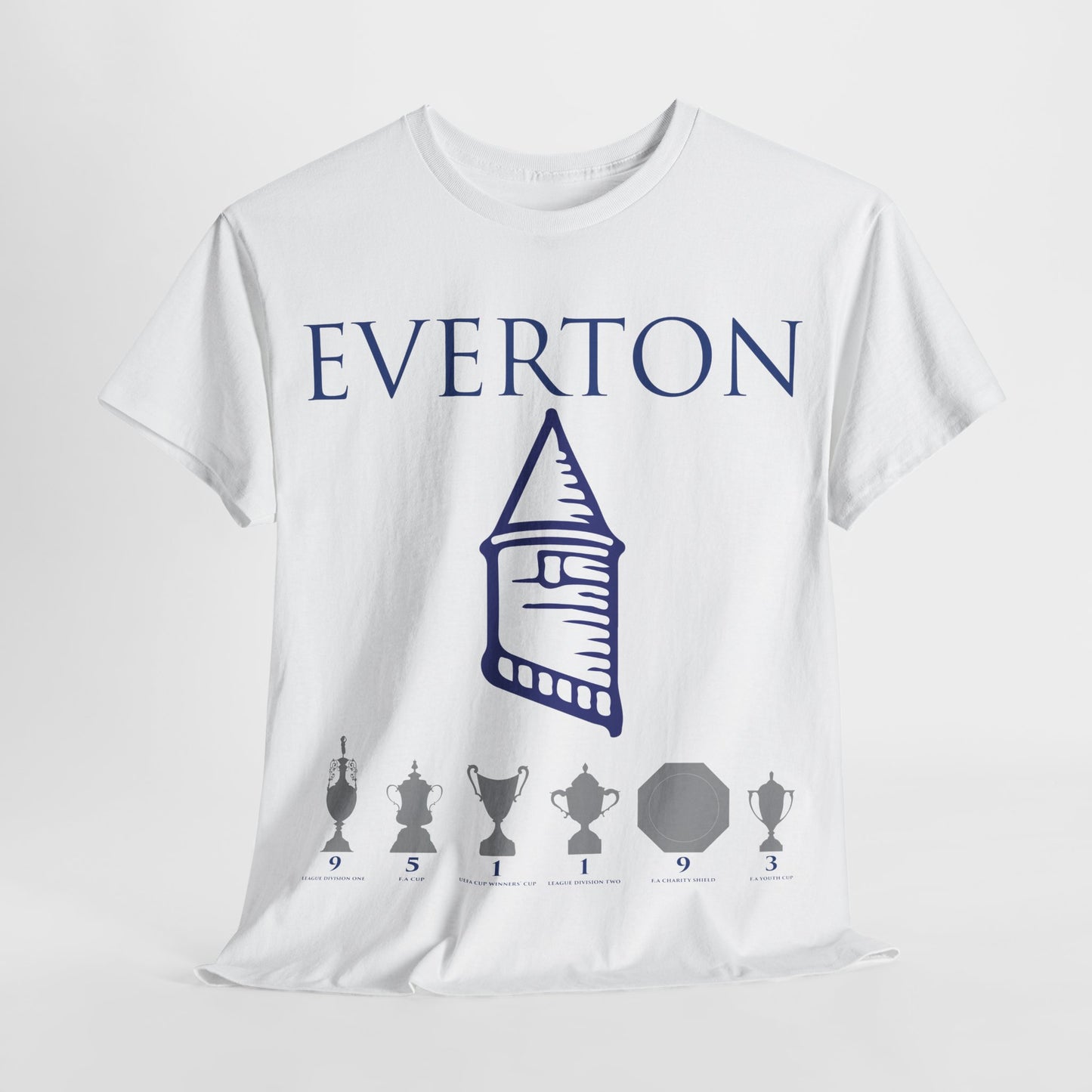 Everton Tower & Trophies Unisex Heavy Cotton T-Shirt - Royal/White/Black/Gold/Navy