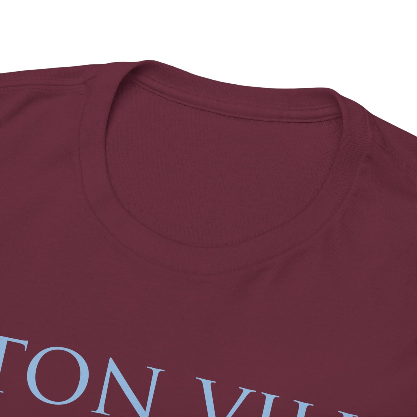 Aston Villa Trophies Unisex Heavy Cotton T-Shirt - Maroon/White/Light Blue
