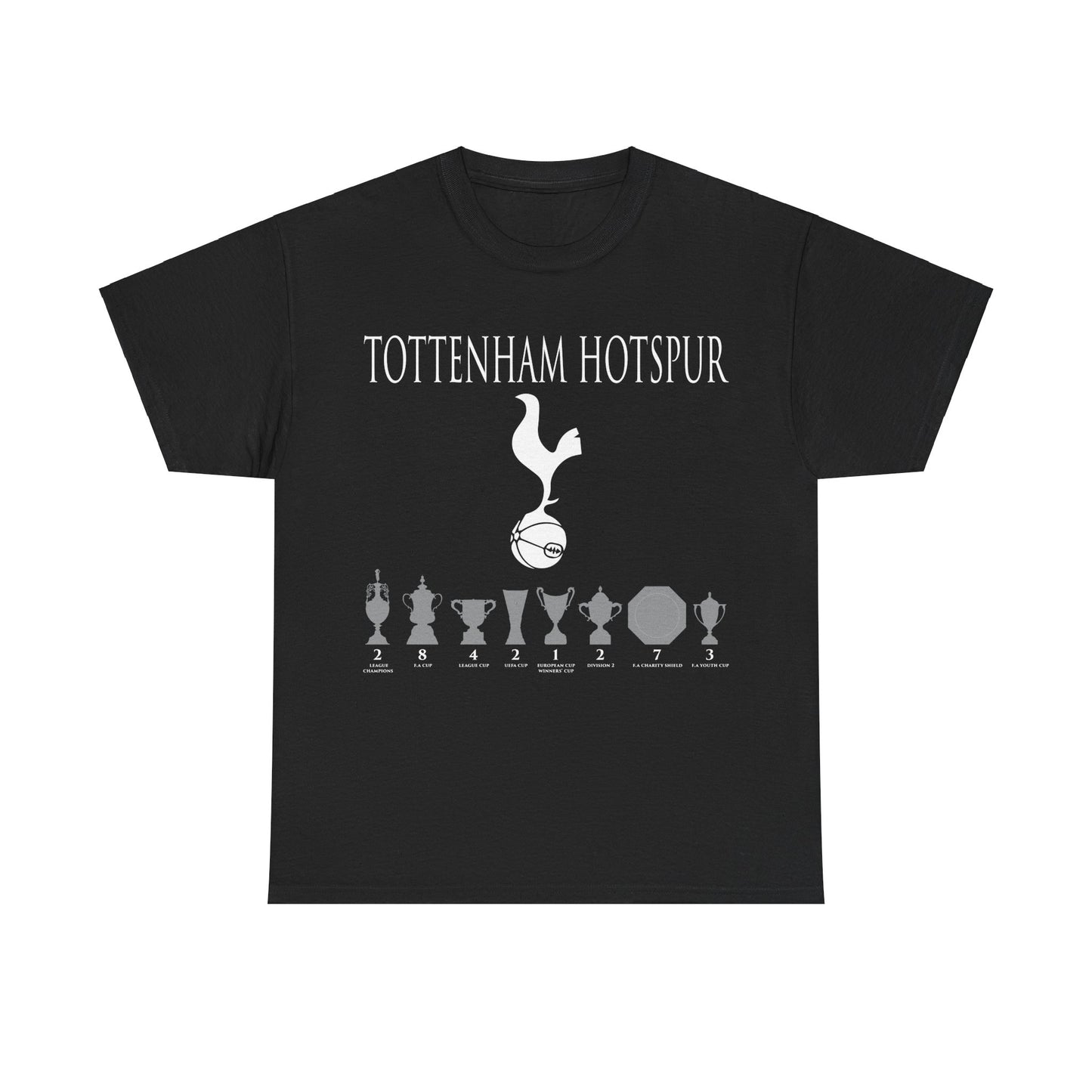 Tottenham Hotspur Cockerel & Trophies Unisex Heavy Cotton T-Shirt - Navy/White/Black/Gold/Light Blue/Royal