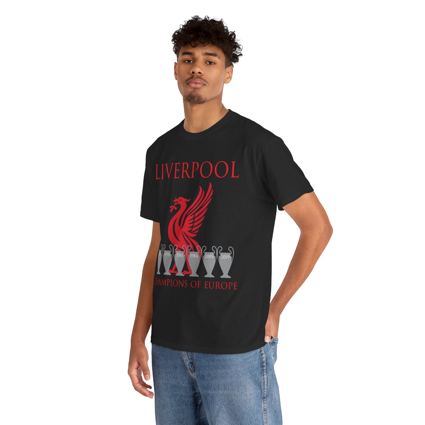 Liverpool Champions of Europe Unisex Heavy Cotton T-Shirt - Red/White/Black/Gold/Sport Grey/Charcoal