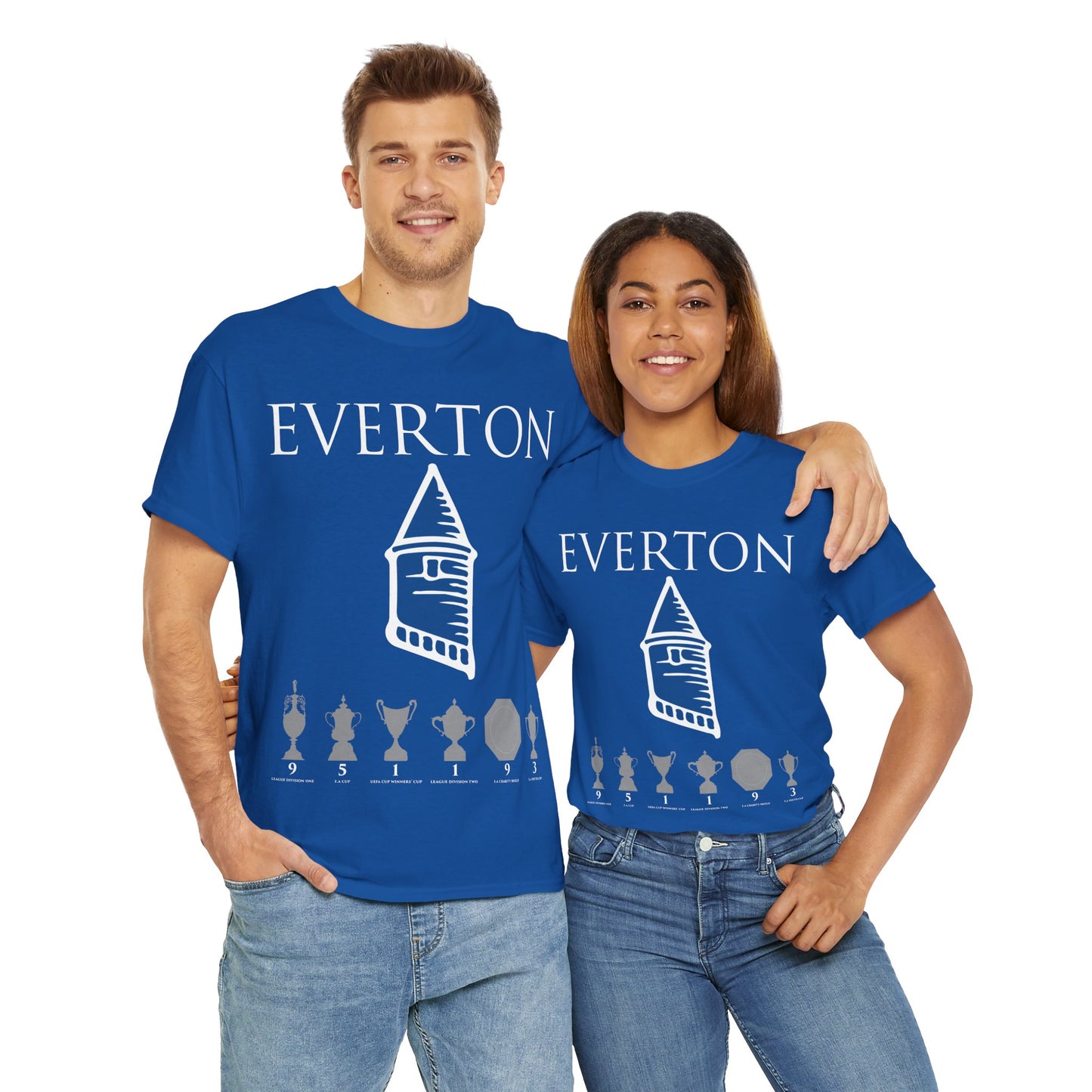 Everton Tower & Trophies Unisex Heavy Cotton T-Shirt - Royal/White/Black/Gold/Navy